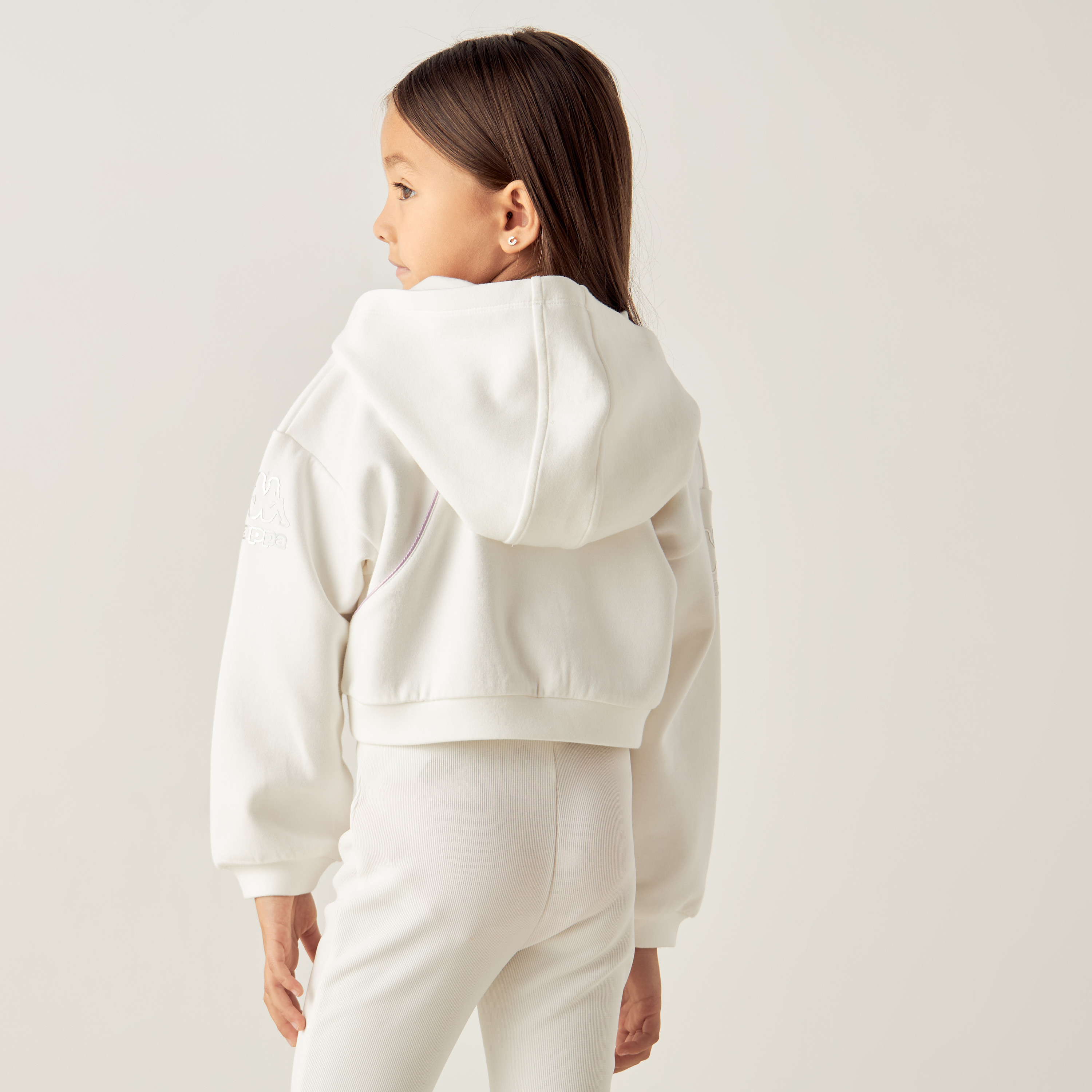 Kappa Foil Logo Print Zippered Sweatshirt with Hood and Long Sleeves-baby-girls-clothing-winterwear-sweatshirts-image-3
