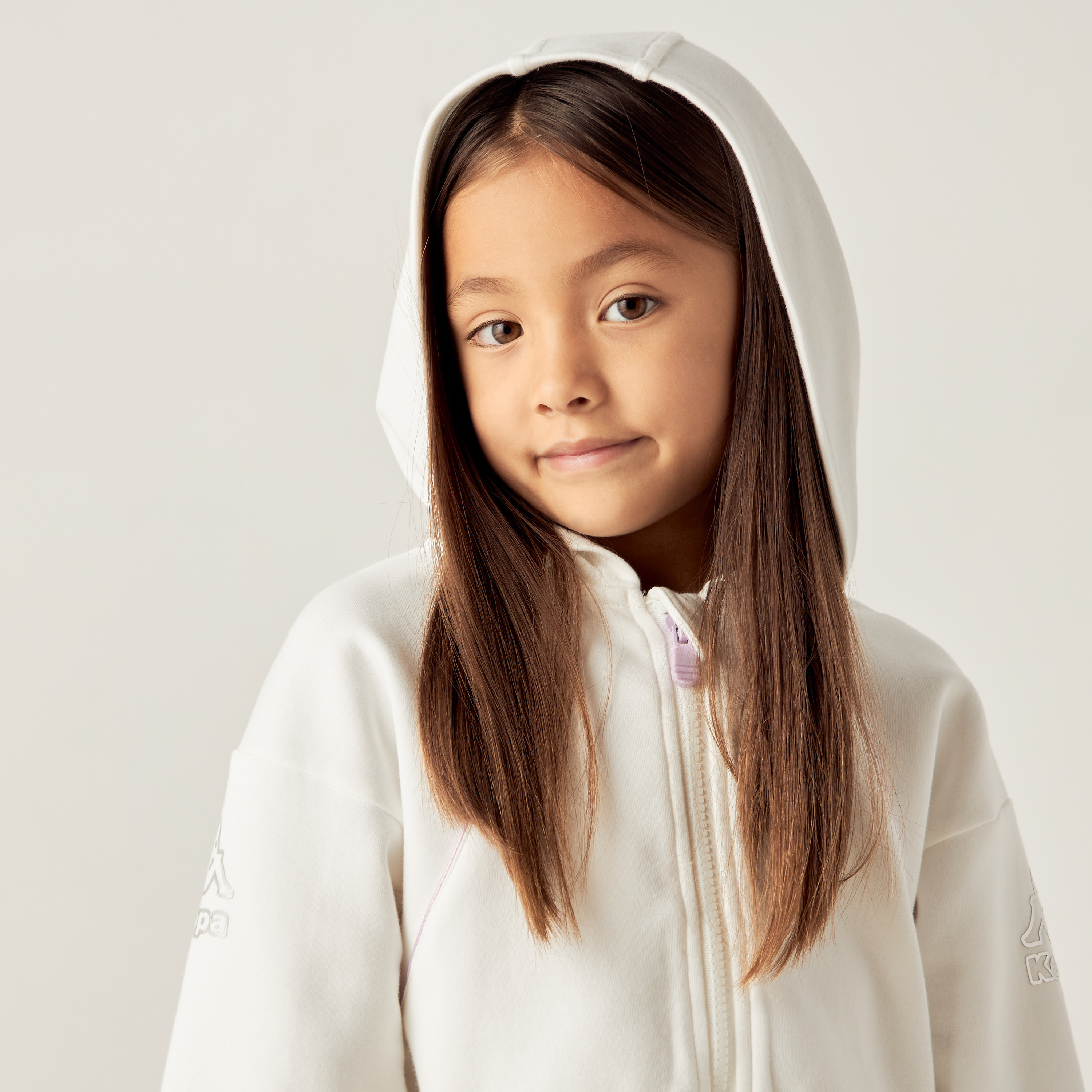 Kappa Foil Logo Print Zippered Sweatshirt with Hood and Long Sleeves-baby-girls-clothing-winterwear-sweatshirts-image-4