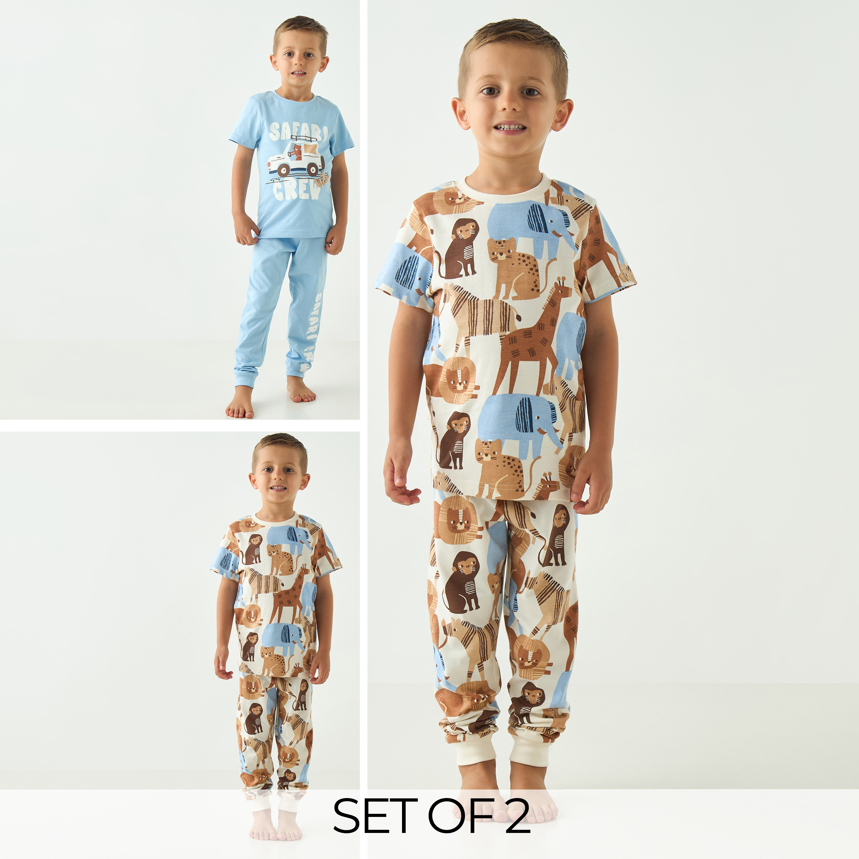 بنطلون بيجاما وتيشيرت بطبعات سفاري من جونيورز - مجموعة من طقمين-boys-clothing-nightwear-image-1