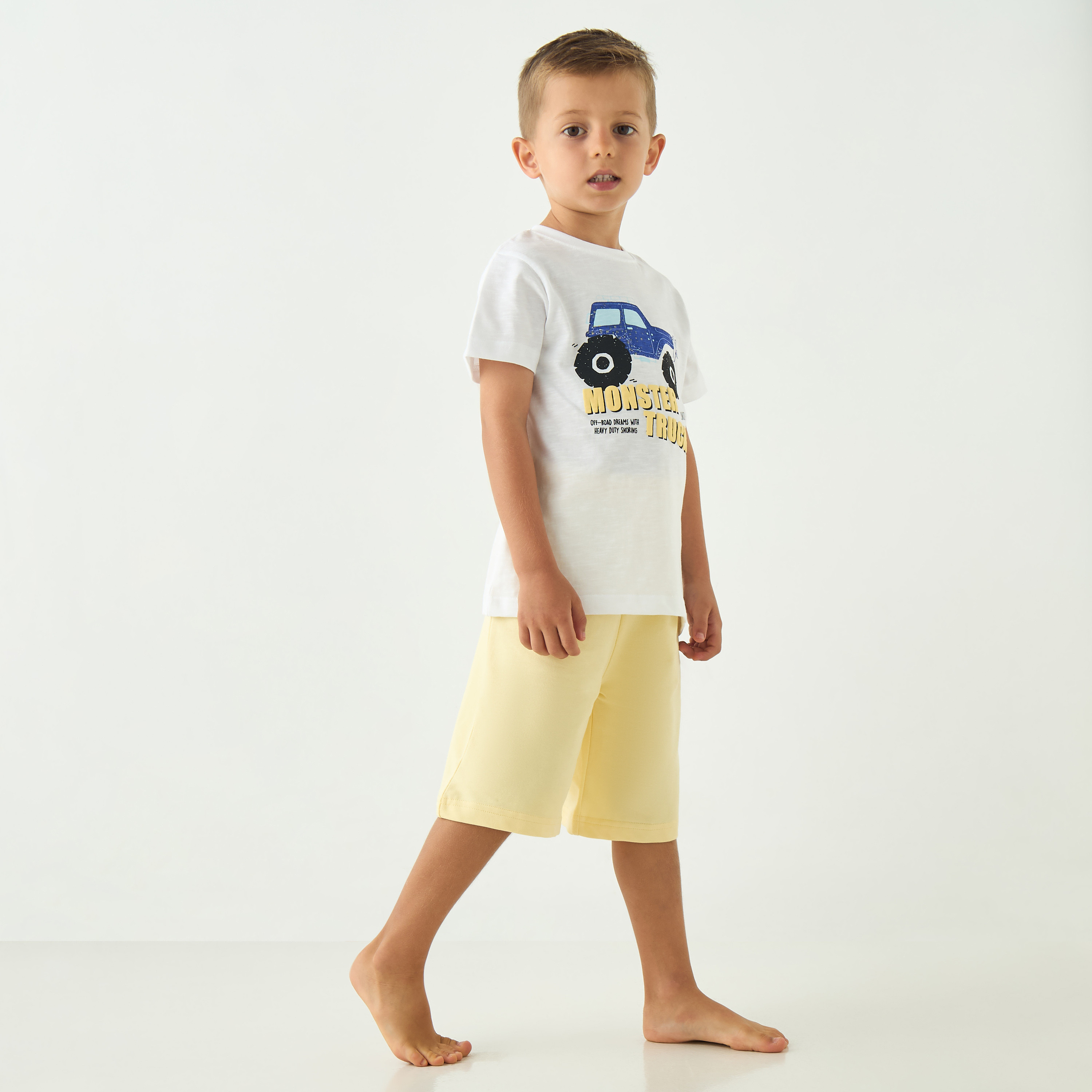 Juniors Monster Truck Print T-shirt and Shorts Set-boys-clothing-nightwear-image-1