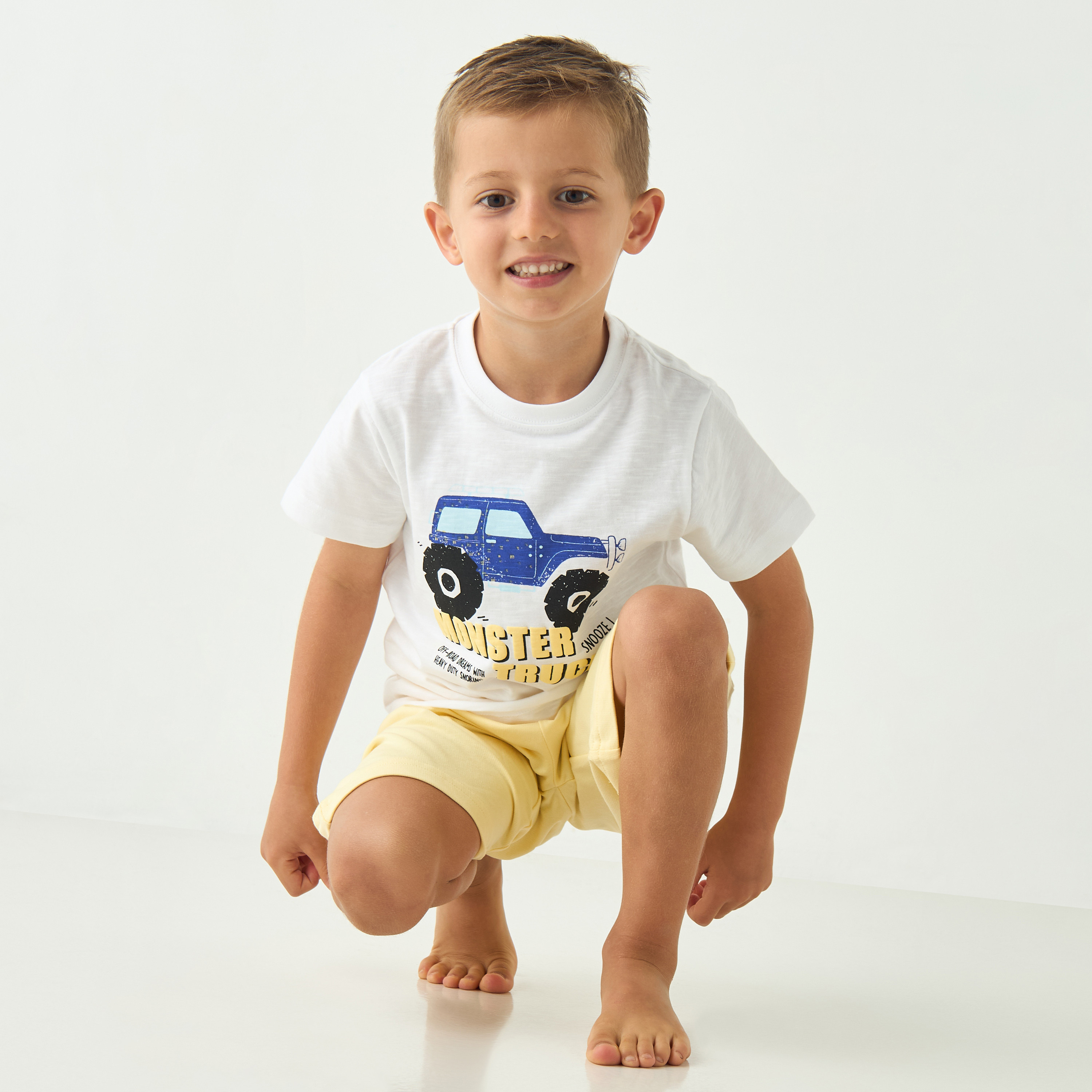Juniors Monster Truck Print T-shirt and Shorts Set-boys-clothing-nightwear-image-2