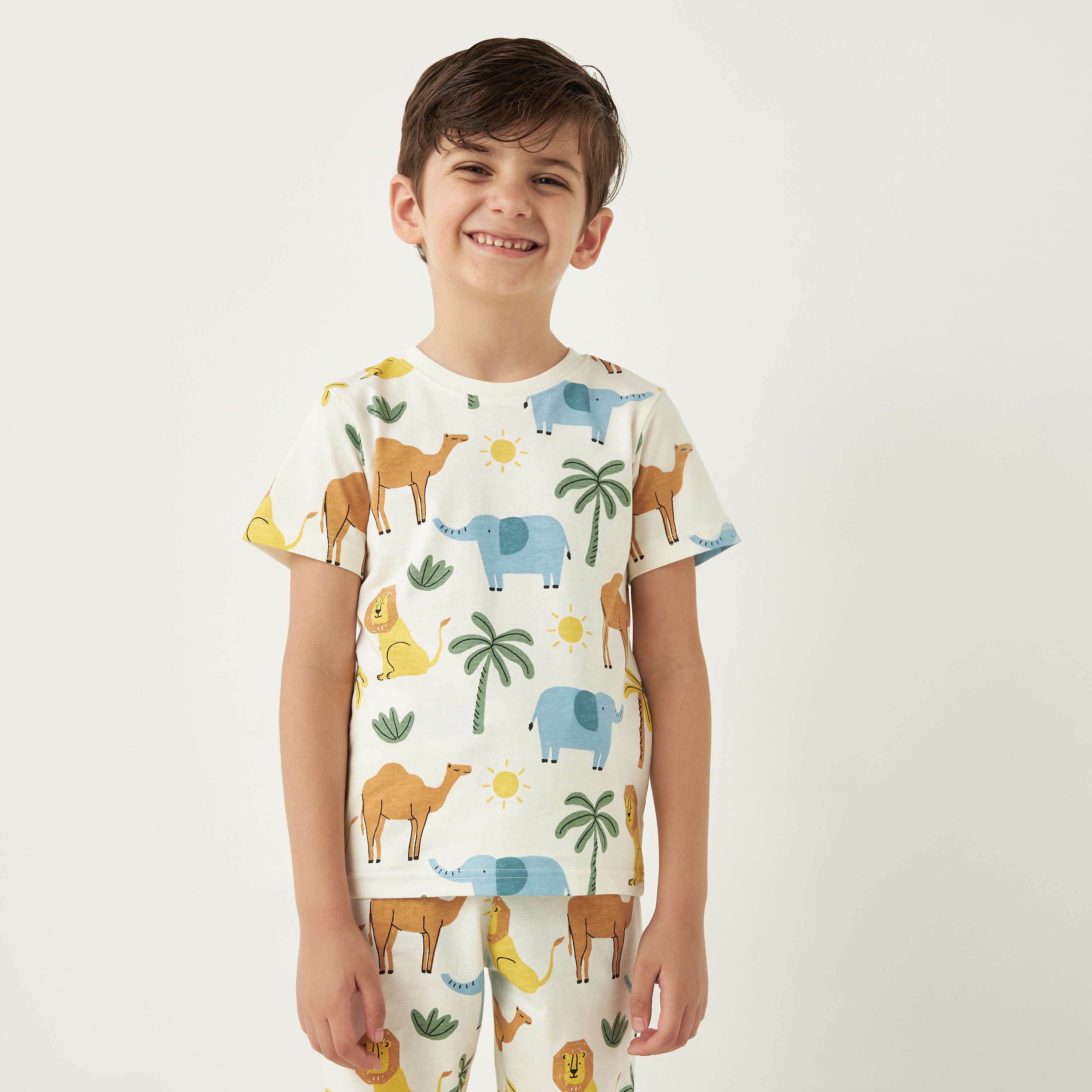 Juniors All-Over Animal Print T-shirt and Pyjama Set-boys-clothing-nightwear-image-2