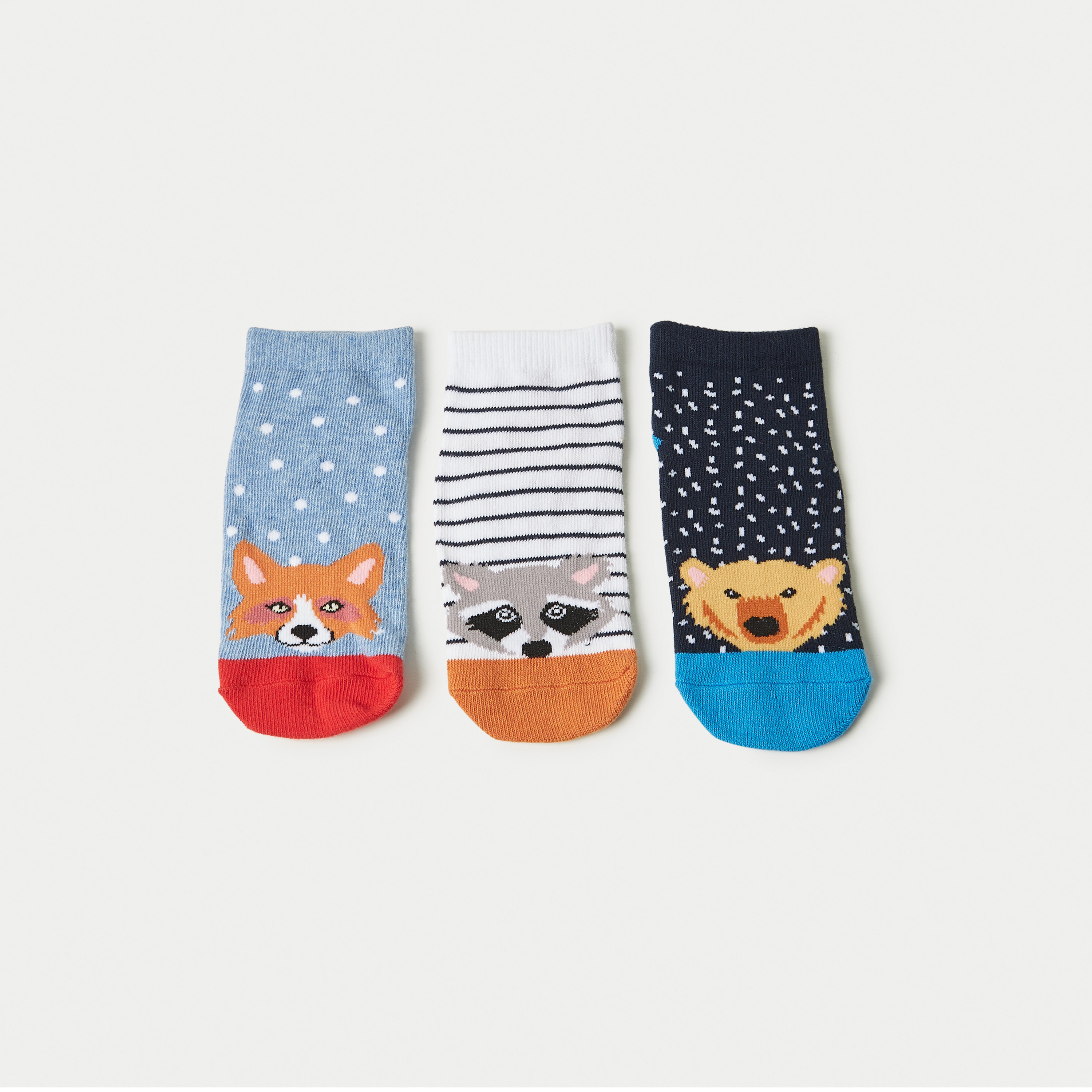 Juniors Fox Print Ankle Length Socks - Set of 3-boys-accessories-socks-image-1