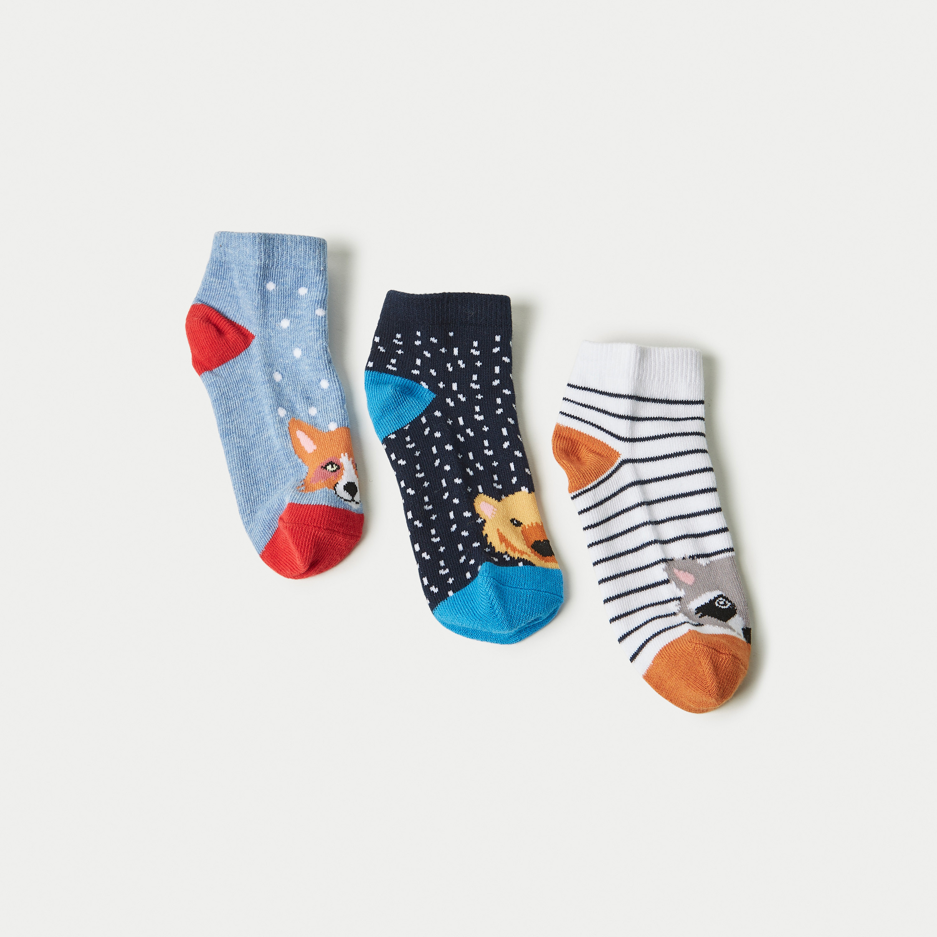 Juniors Fox Print Ankle Length Socks - Set of 3-boys-accessories-socks-image-2