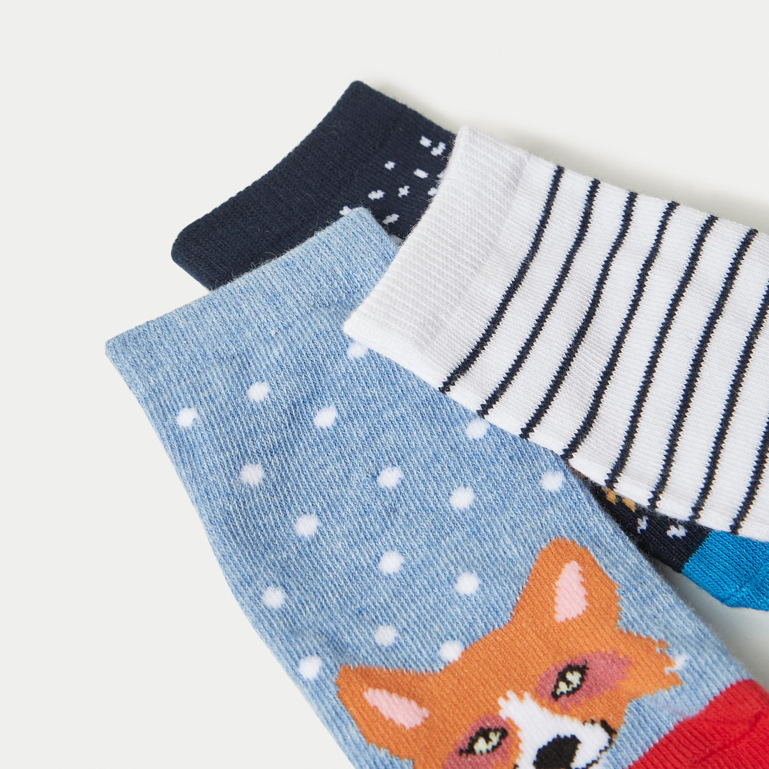 Juniors Fox Print Ankle Length Socks - Set of 3-boys-accessories-socks-image-3
