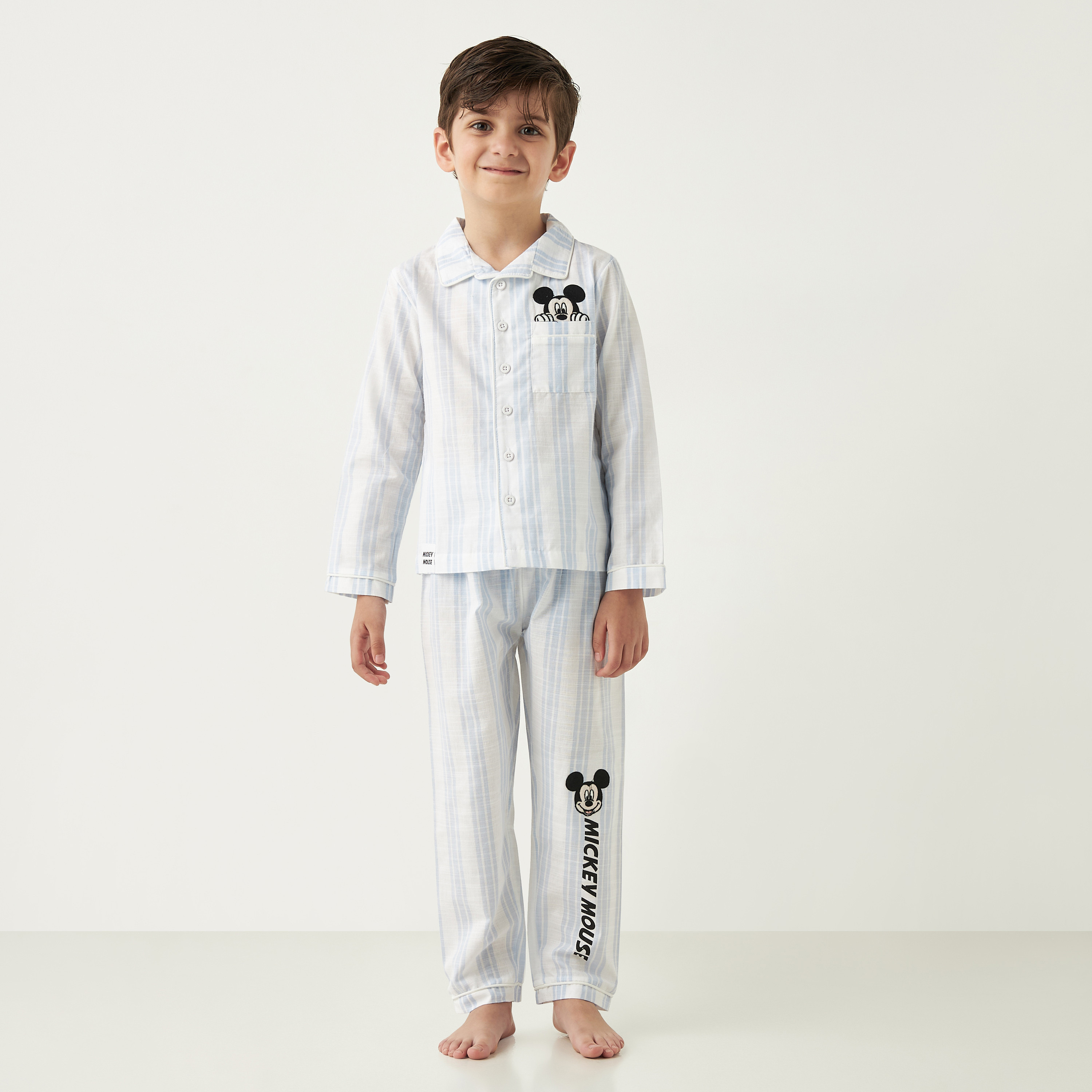 Disney Mickey Mouse Print Shirt and Pyjama Set-boys-clothing-nightwear-image-1