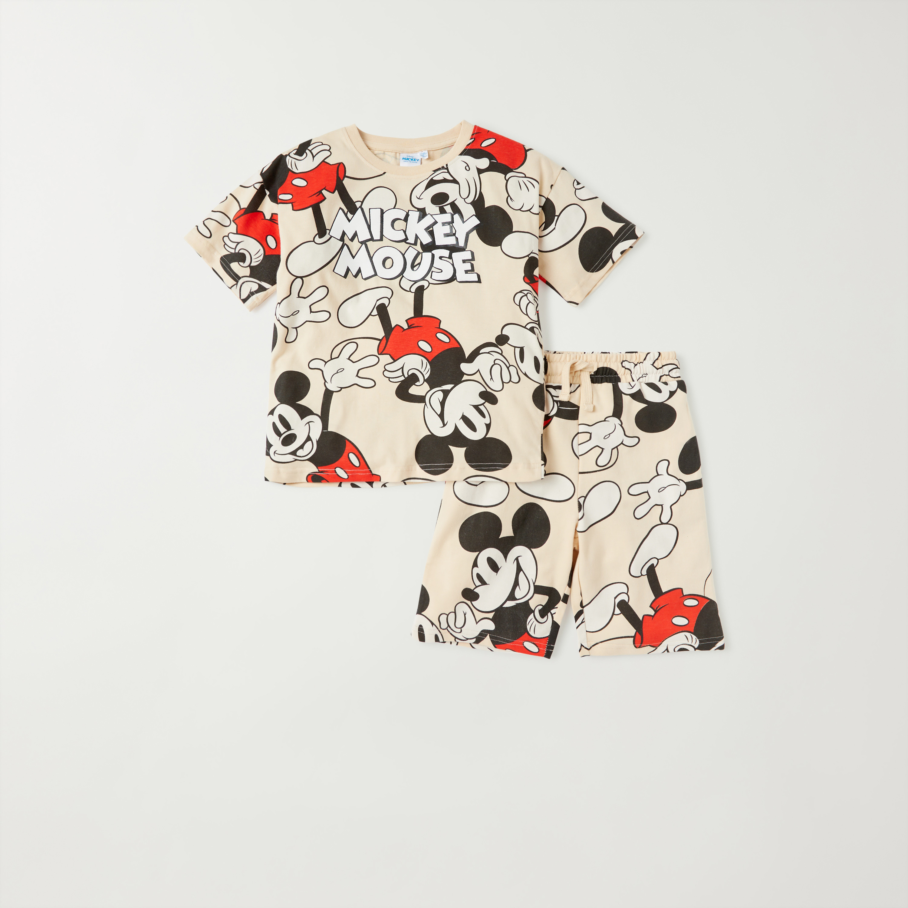 Disney All-Over Mickey Mouse Print T-shirt and Elasticated Shorts Sets-boys-clothing-nightwear-image-1
