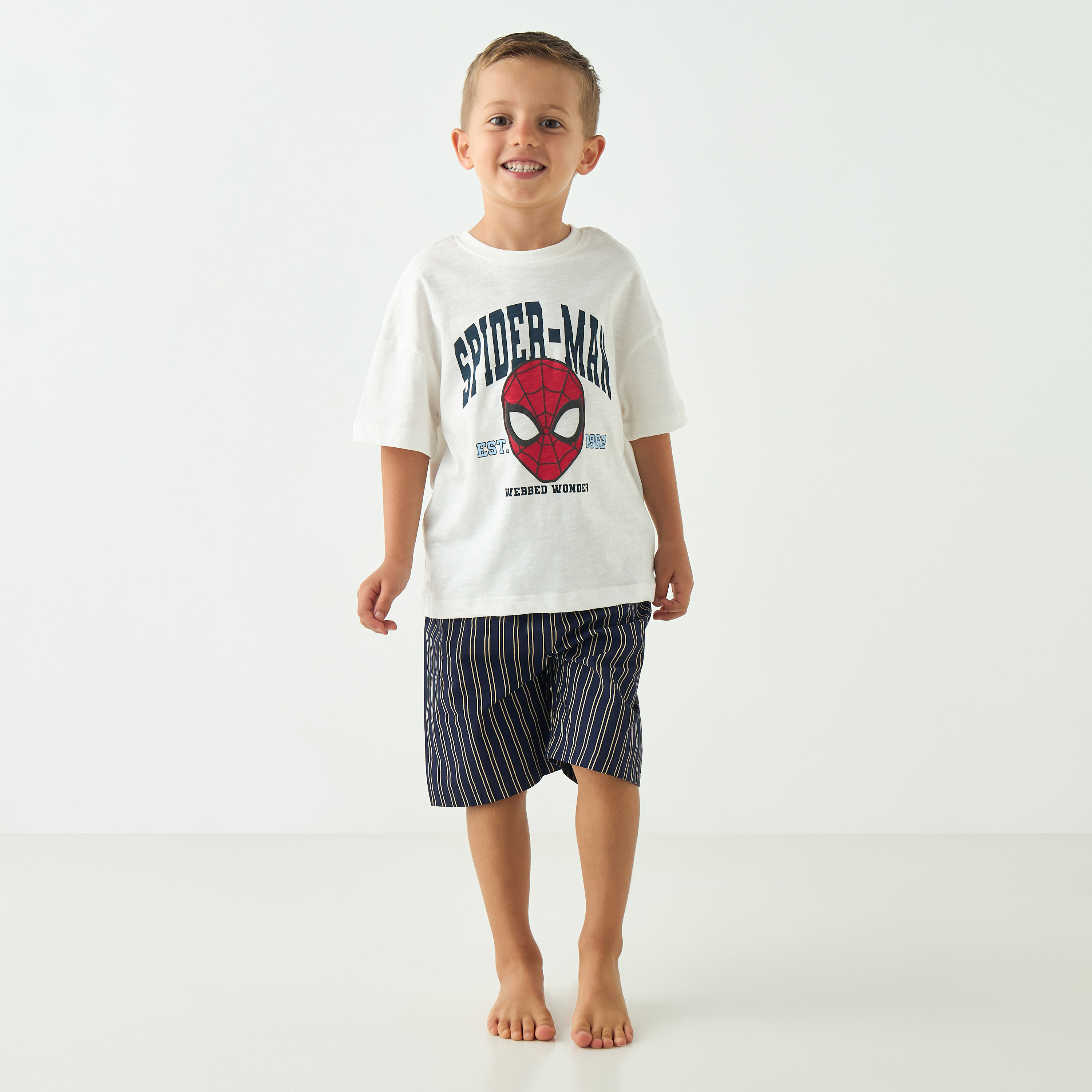 Spider-Man Print T-shirt and Shorts Set-boys-clothing-nightwear-image-1