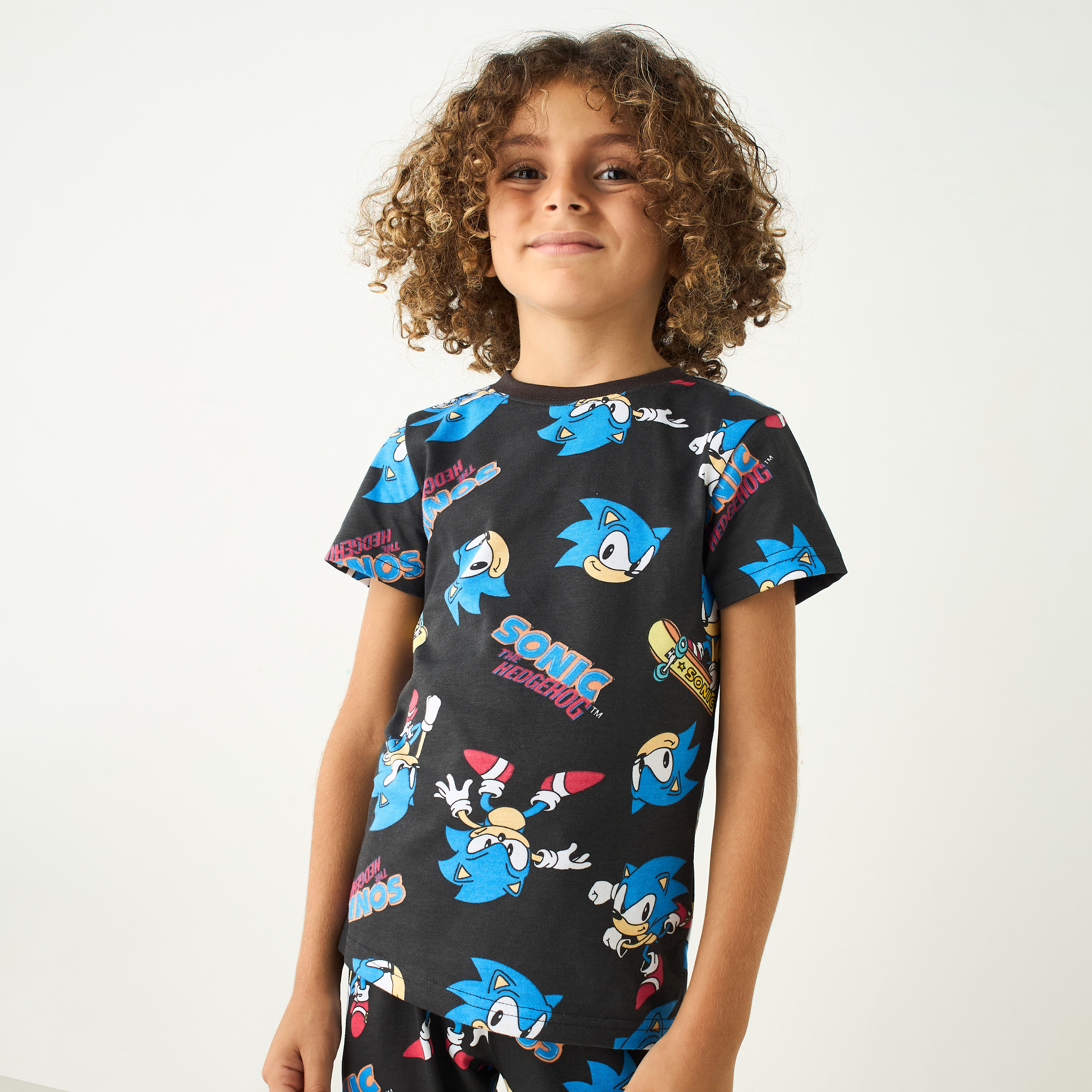 Sonic the Hedgehog Print Short Sleeves T-shirt and Pyjamas - Set of 2-boys-clothing-nightwear-image-2