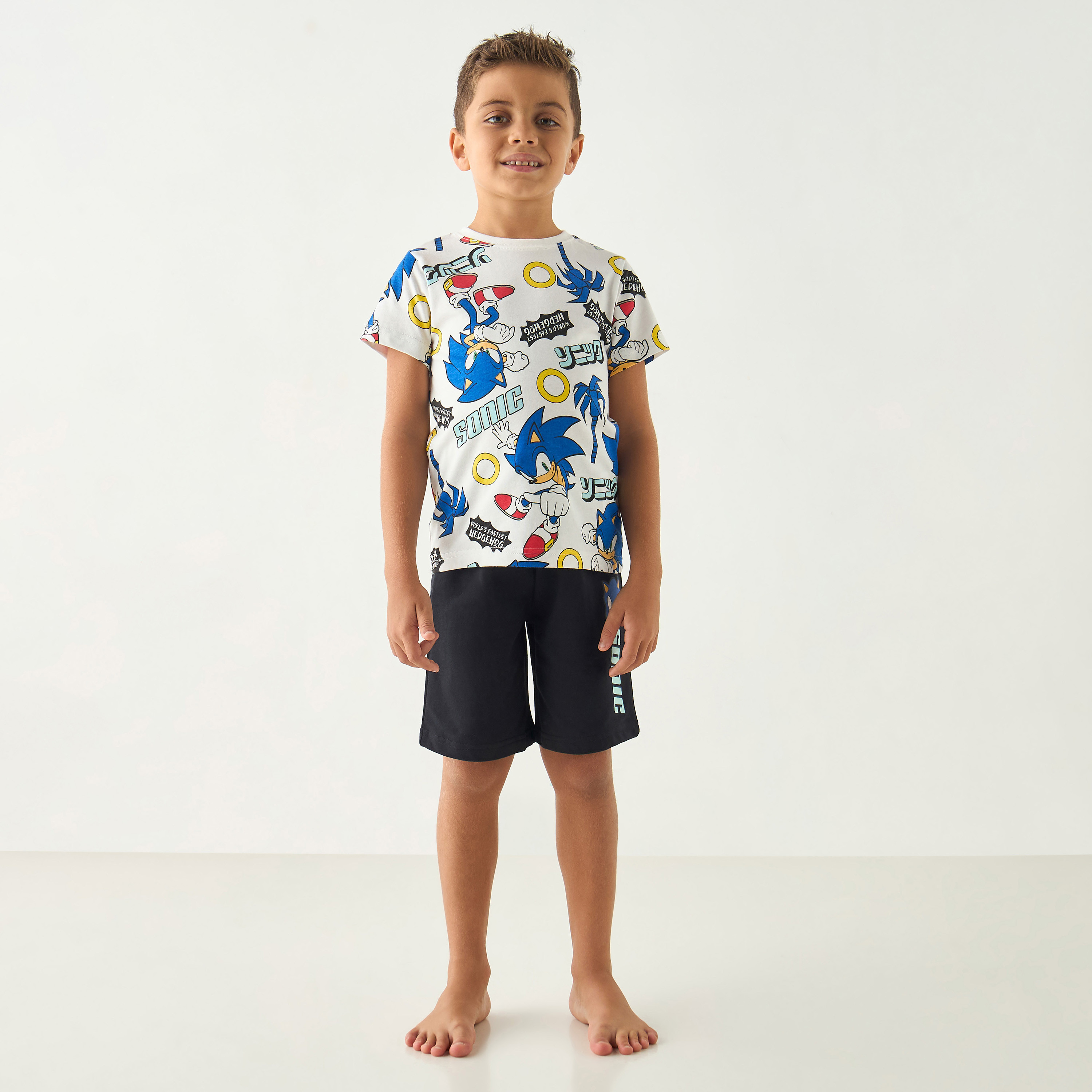 Sonic the Hedgehog Print T-shirt and Shorts Set-boys-clothing-nightwear-image-1