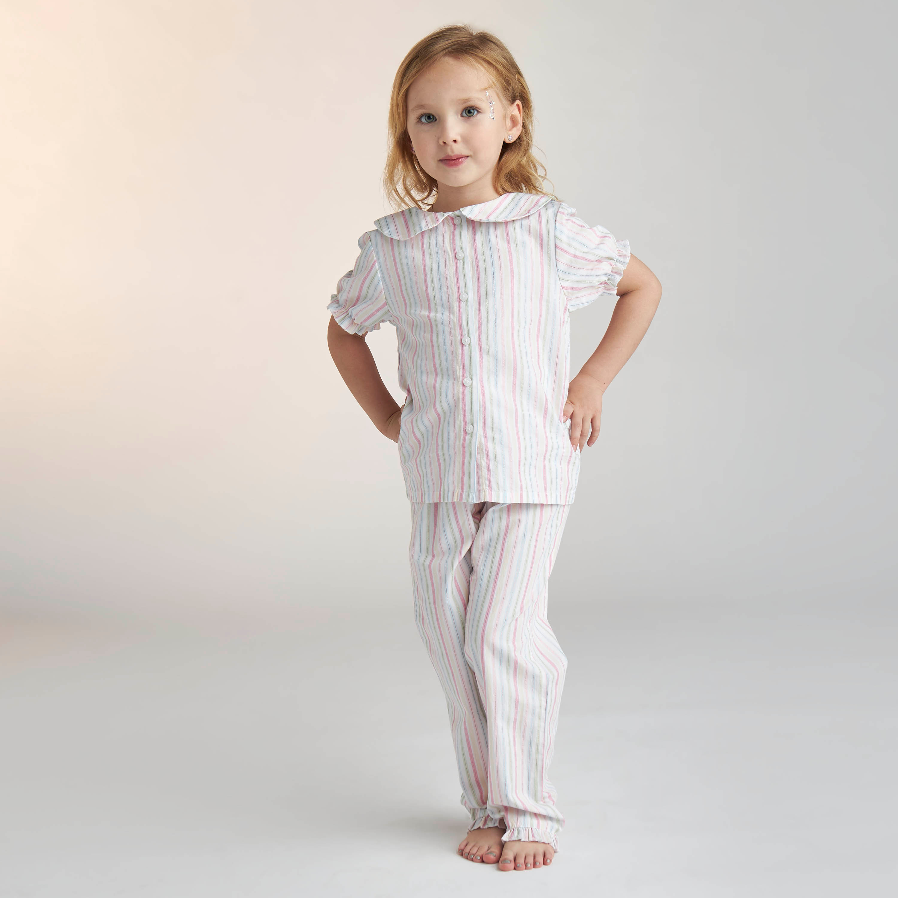 Juniors Striped Shirt and Pyjama Set-girls-clothing-nightwear-image-1