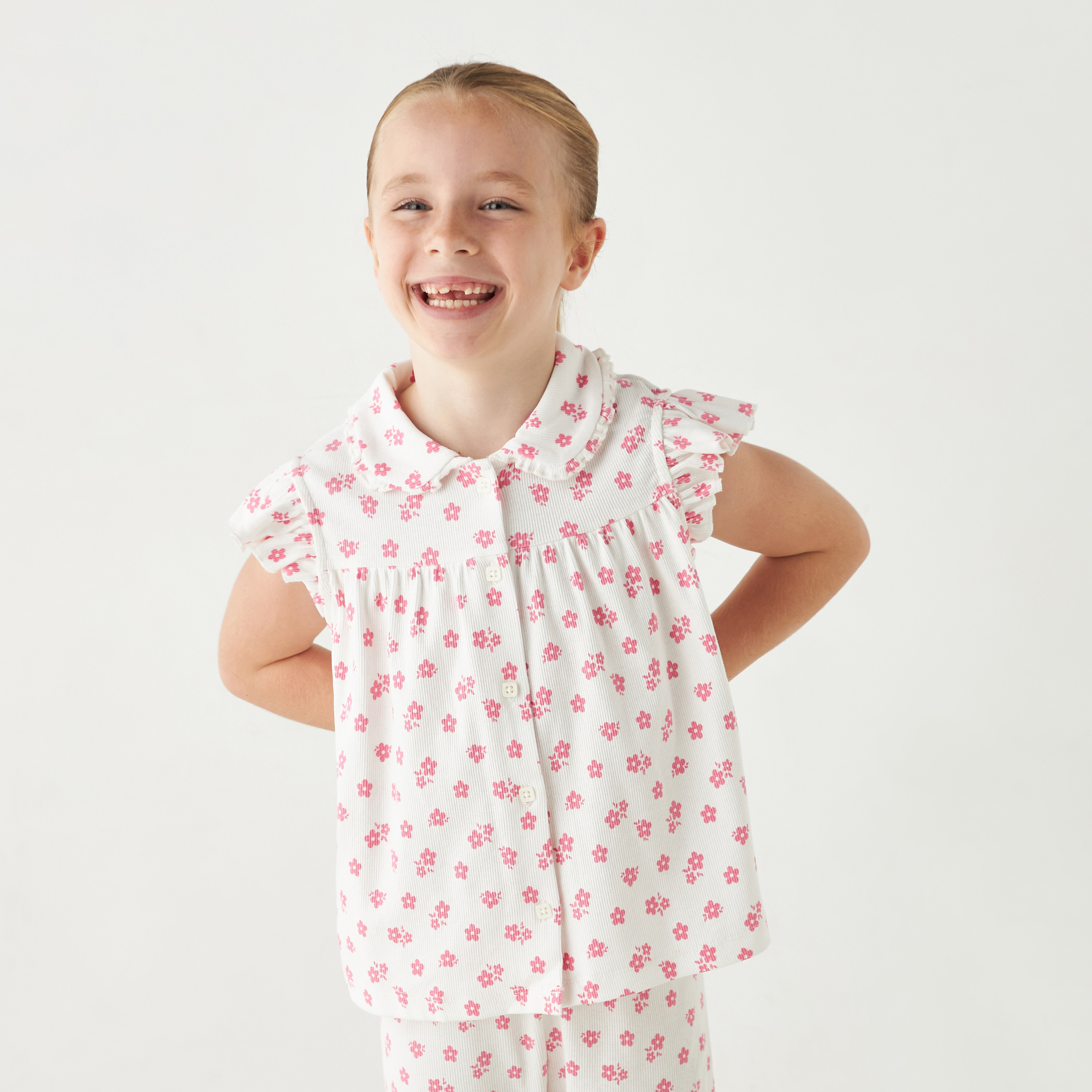 Juniors All-Over Floral Print Peter Pan Collar Top and Elasticated Pyjama Set-girls-clothing-nightwear-image-2