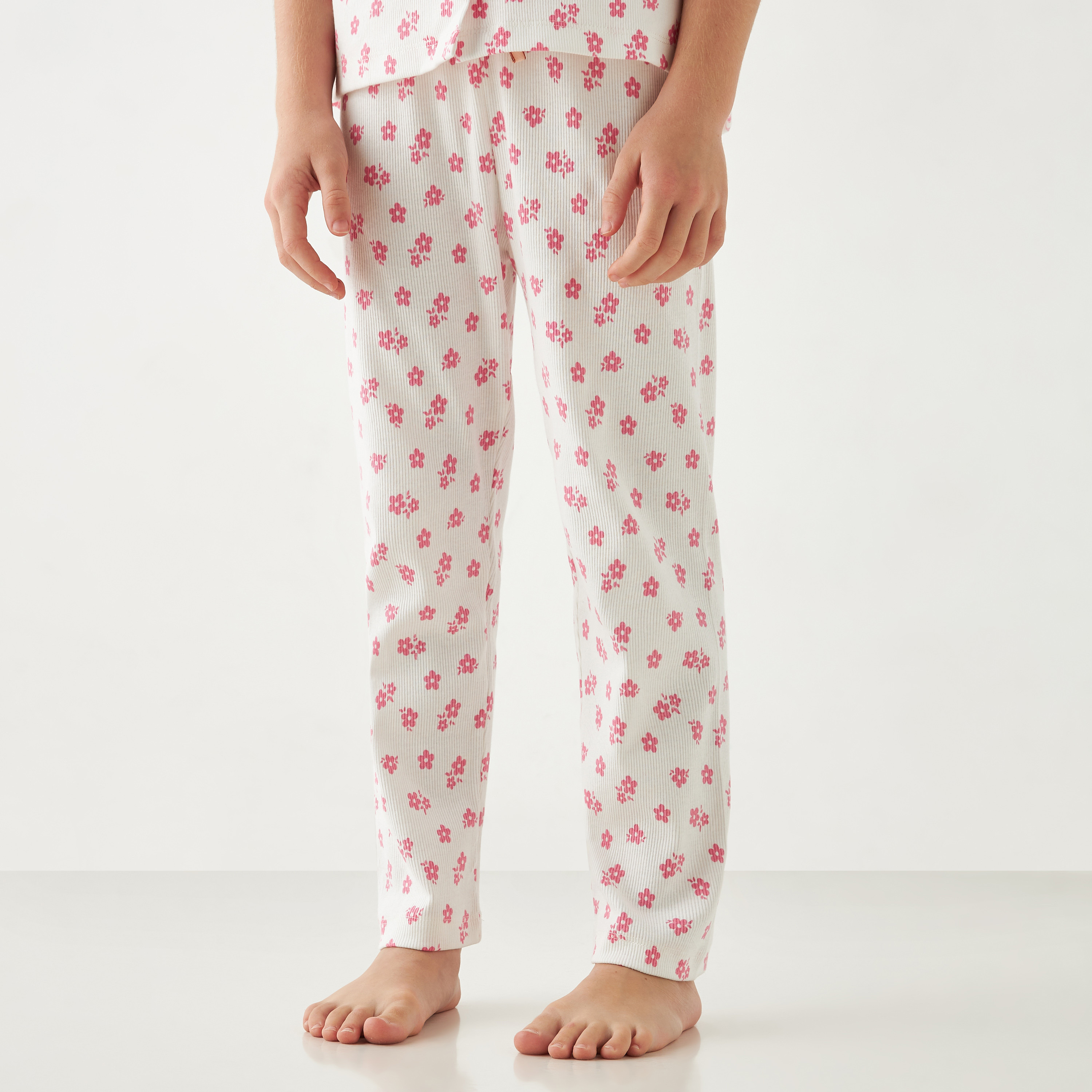 Juniors All-Over Floral Print Peter Pan Collar Top and Elasticated Pyjama Set-girls-clothing-nightwear-image-3