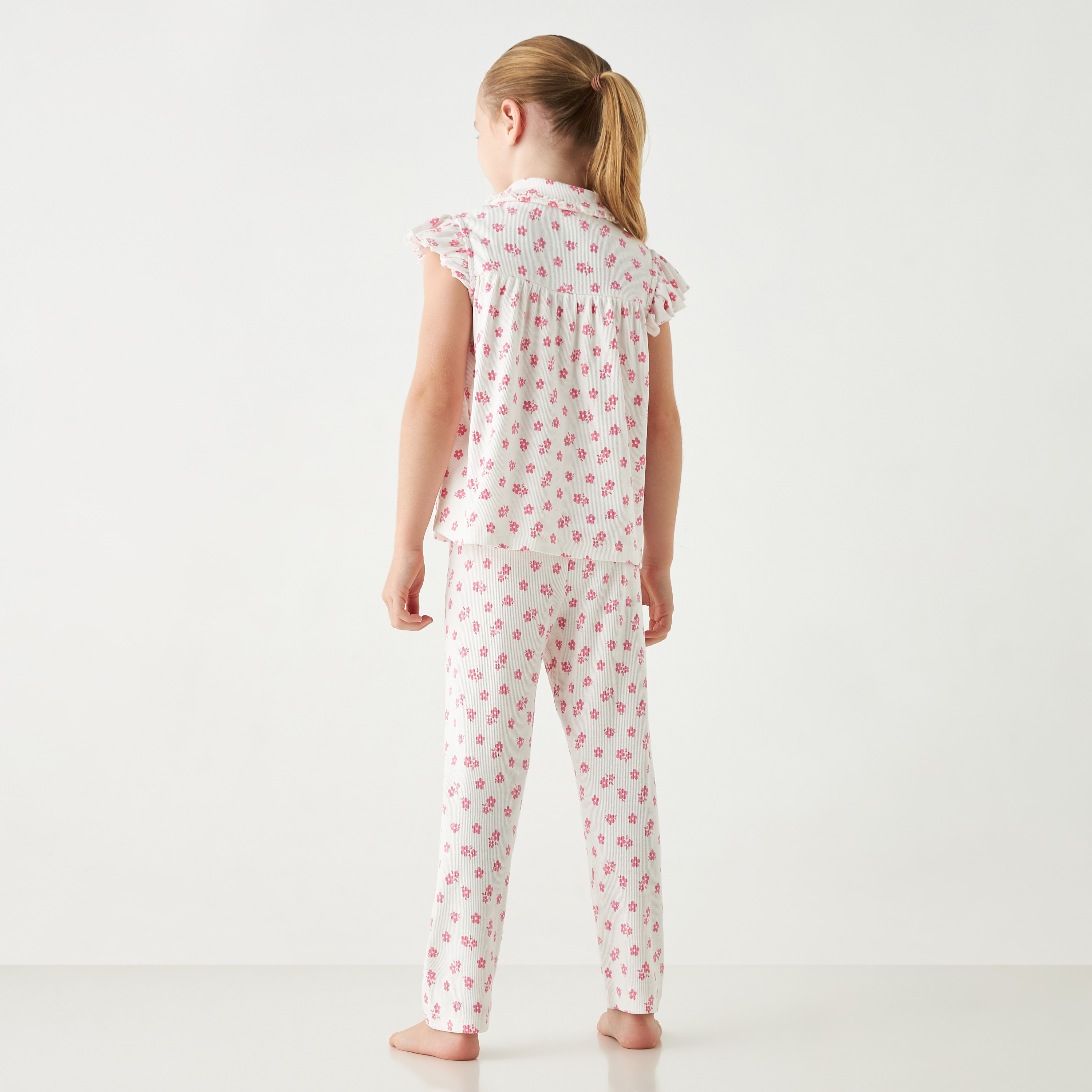 Juniors All-Over Floral Print Peter Pan Collar Top and Elasticated Pyjama Set-girls-clothing-nightwear-image-4