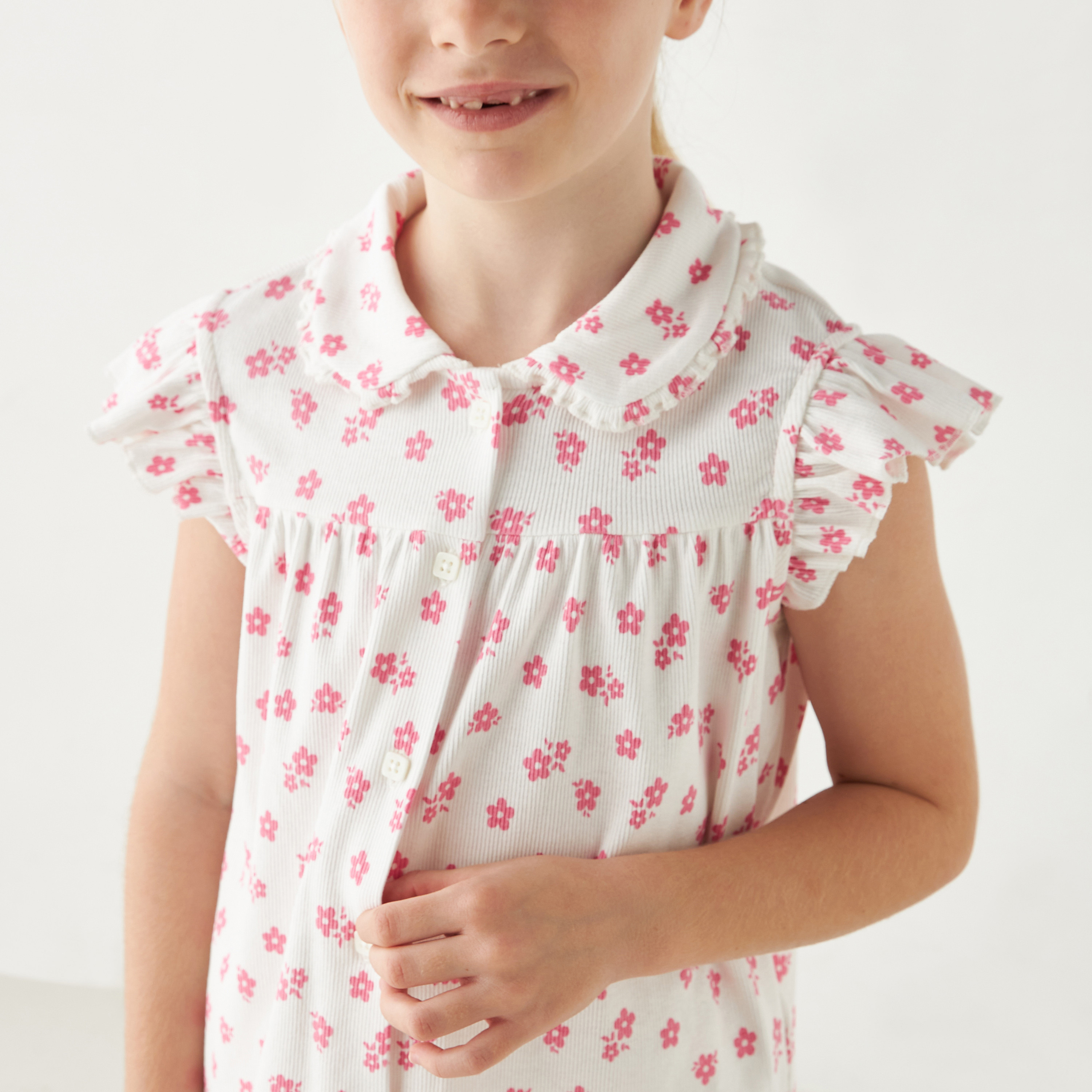 Juniors All-Over Floral Print Peter Pan Collar Top and Elasticated Pyjama Set-girls-clothing-nightwear-image-5