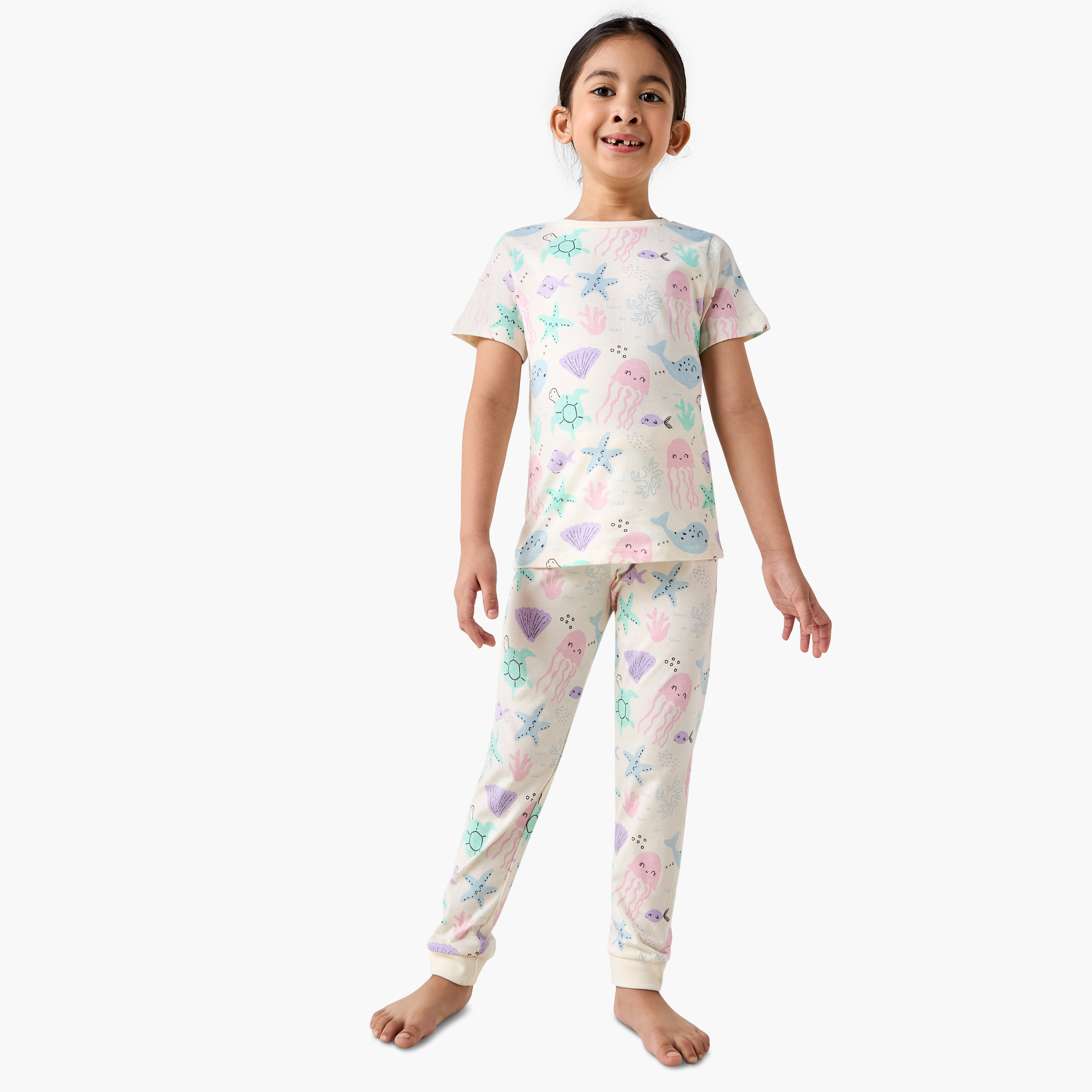 Juniors All-Over Underwater Print T-shirt and Pyjama Set-girls-clothing-nightwear-image-1