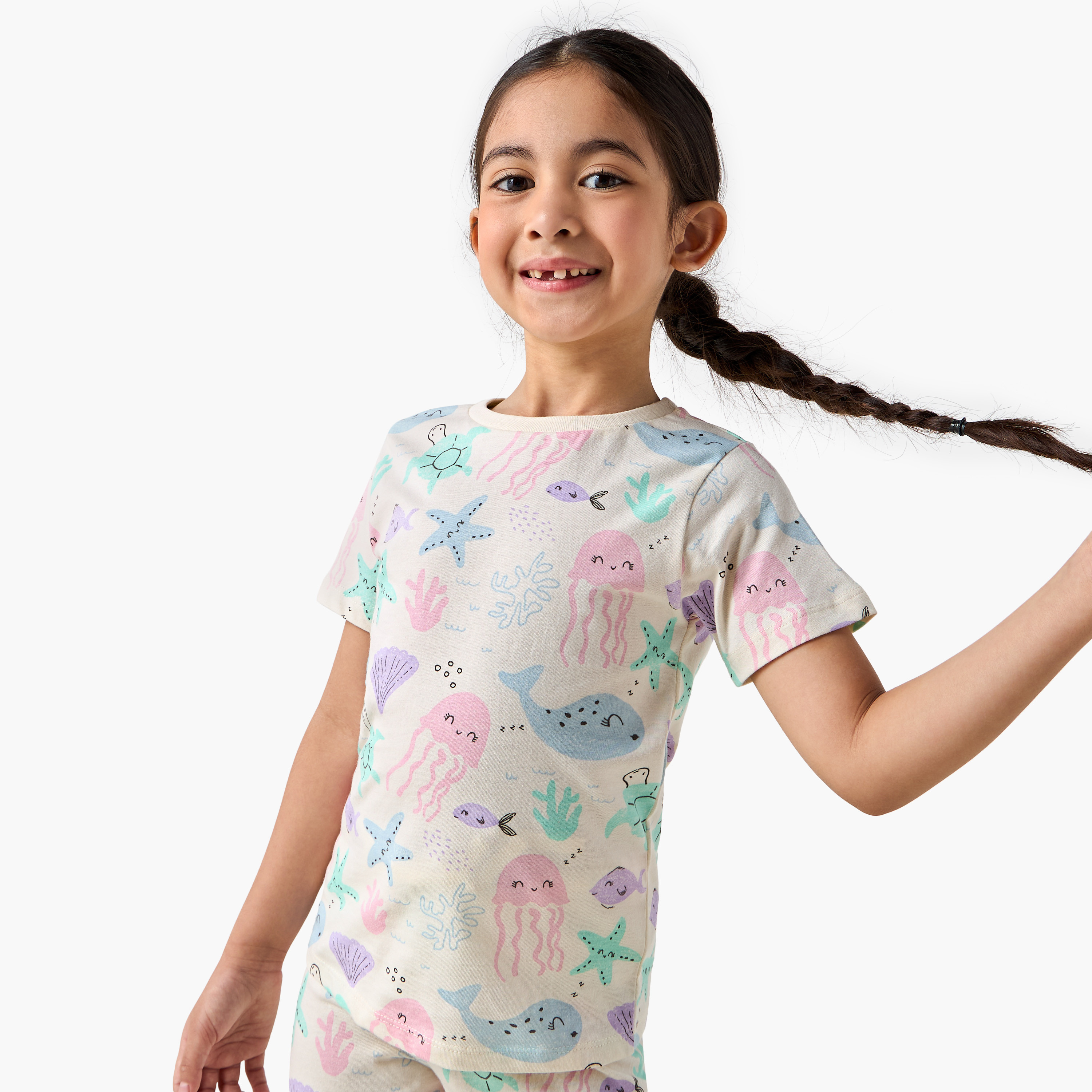 Juniors All-Over Underwater Print T-shirt and Pyjama Set-girls-clothing-nightwear-image-2