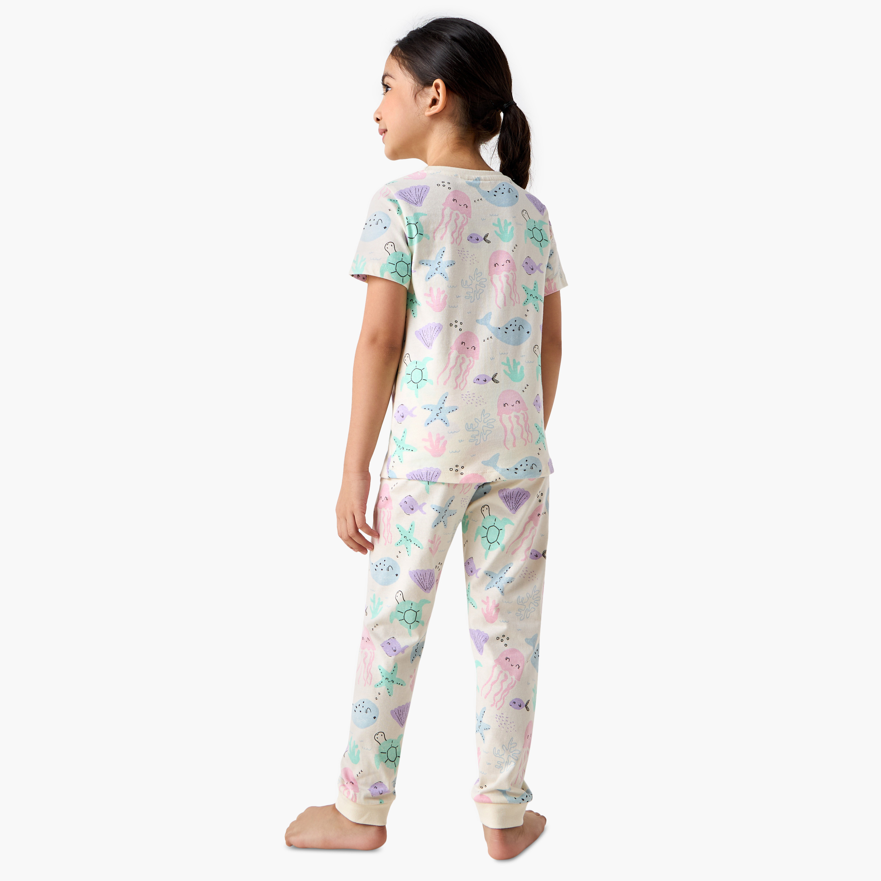 Juniors All-Over Underwater Print T-shirt and Pyjama Set-girls-clothing-nightwear-image-4