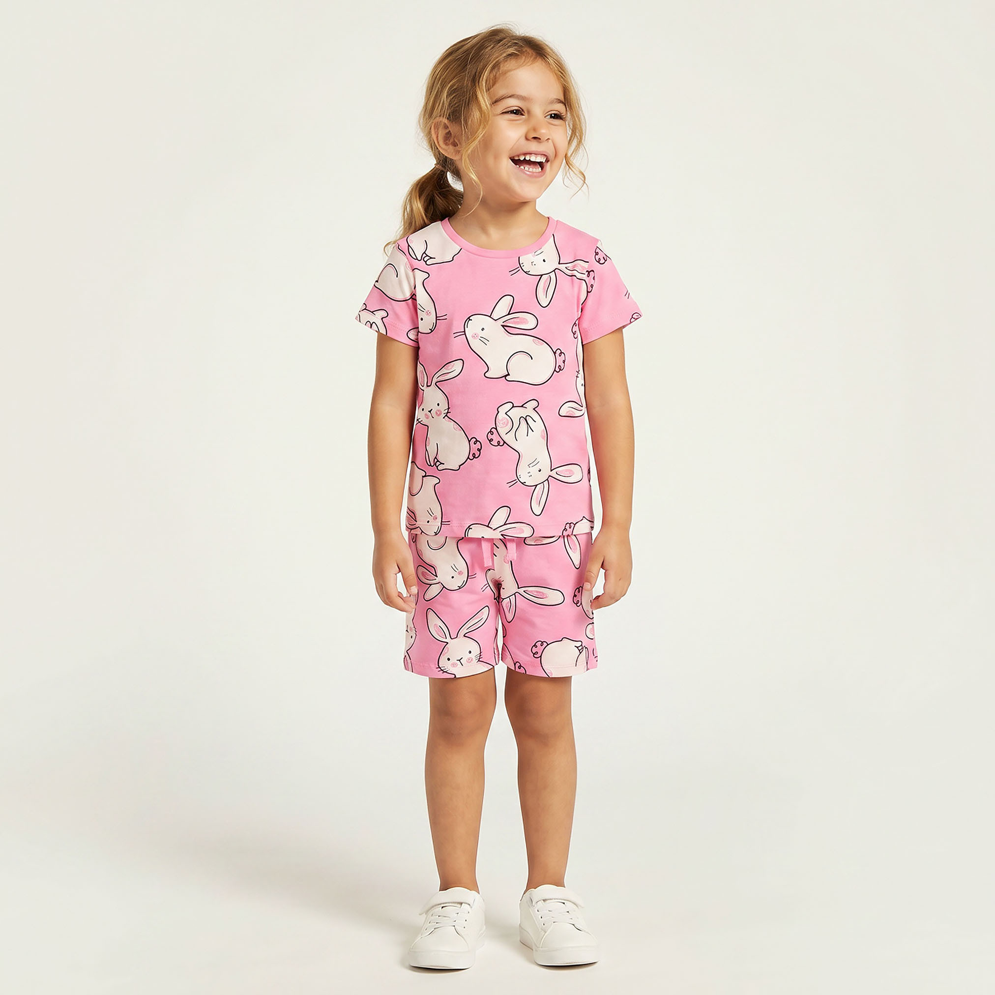 Juniors All-Over Bunny Print T-shirt and Pyjama Set-baby-girls-clothing-nightwear-pyjamasets-image-1