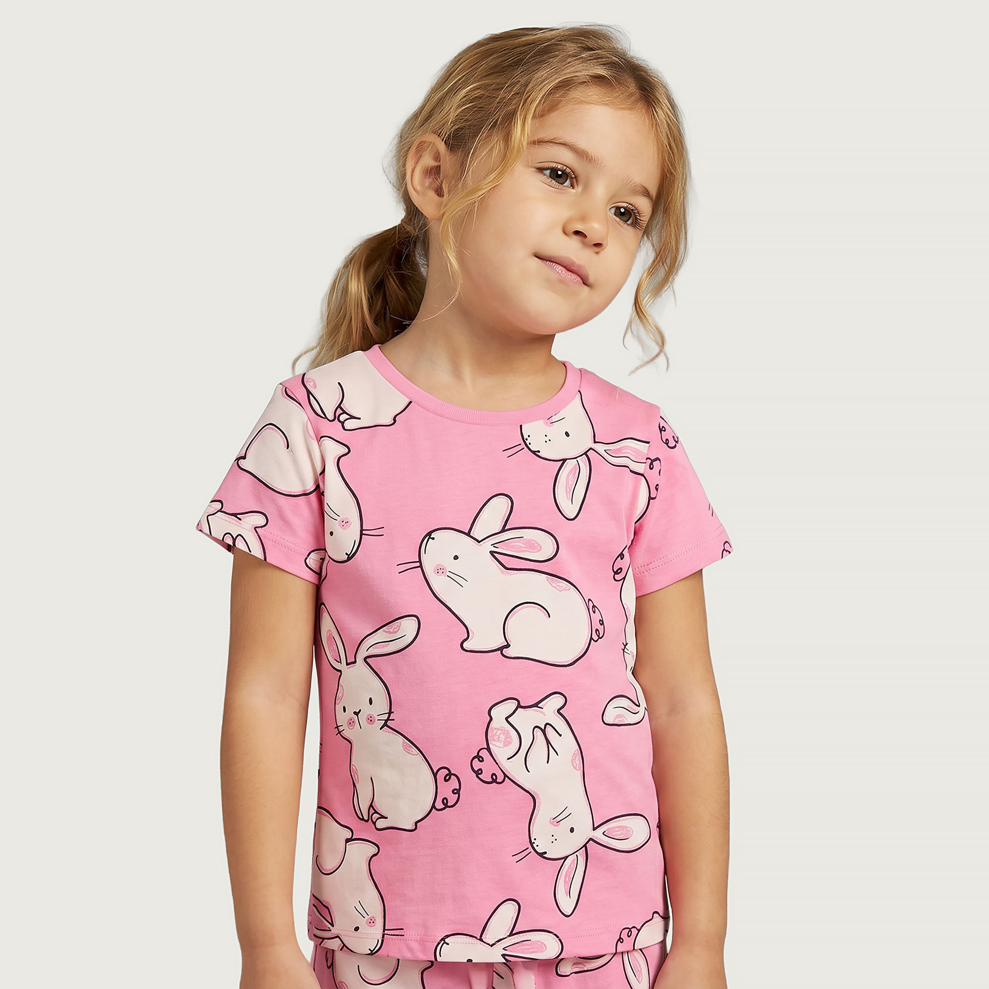 Juniors All-Over Bunny Print T-shirt and Pyjama Set-baby-girls-clothing-nightwear-pyjamasets-image-2
