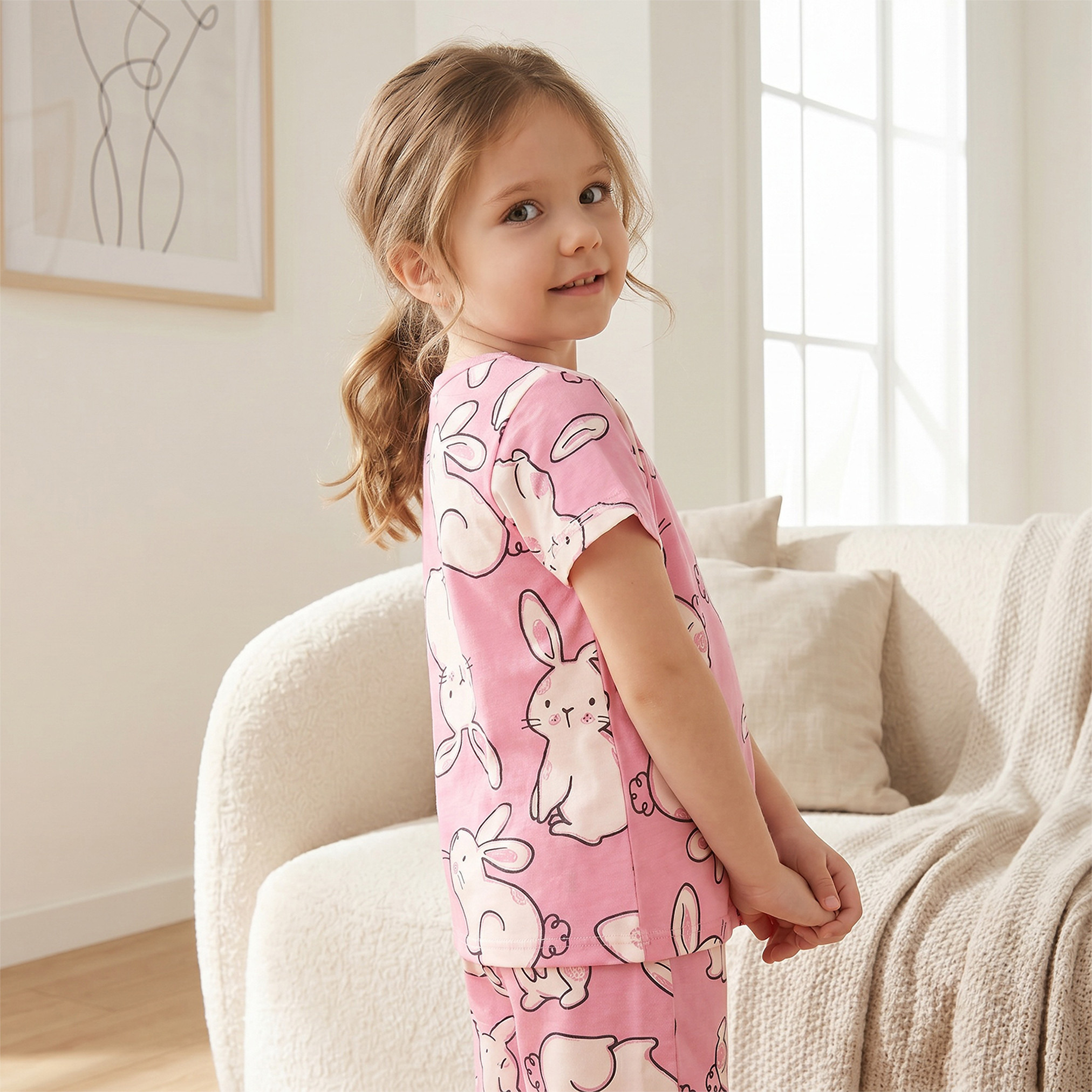 طقم بنطلون بيجاما وتيشيرت بطبعات أرنب من جونيورز-girls-clothing-nightwear-image-8