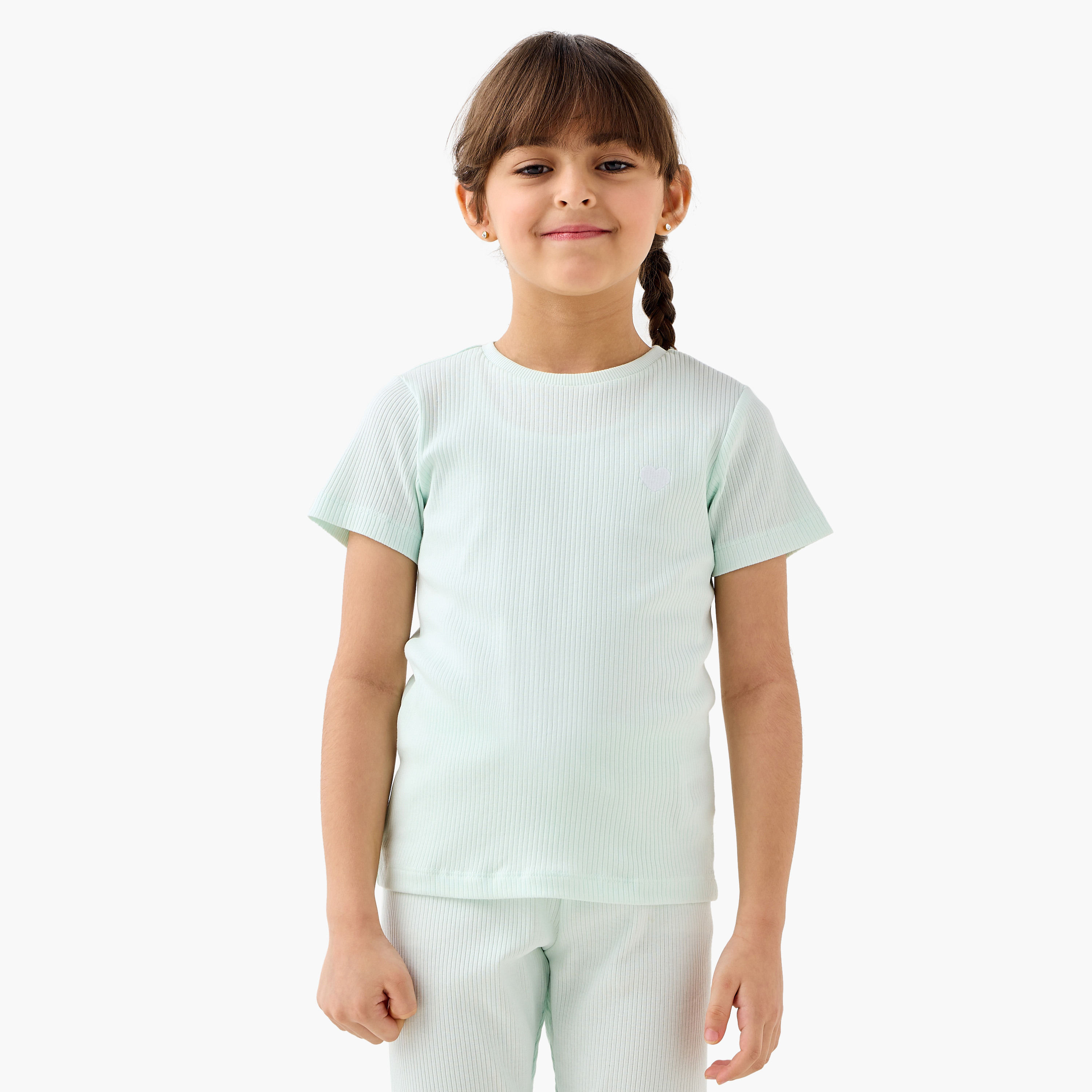 Juniors Ribbed Short Sleeves T-shirt and Pyjama Set-baby-girls-clothing-nightwear-pyjamasets-image-2