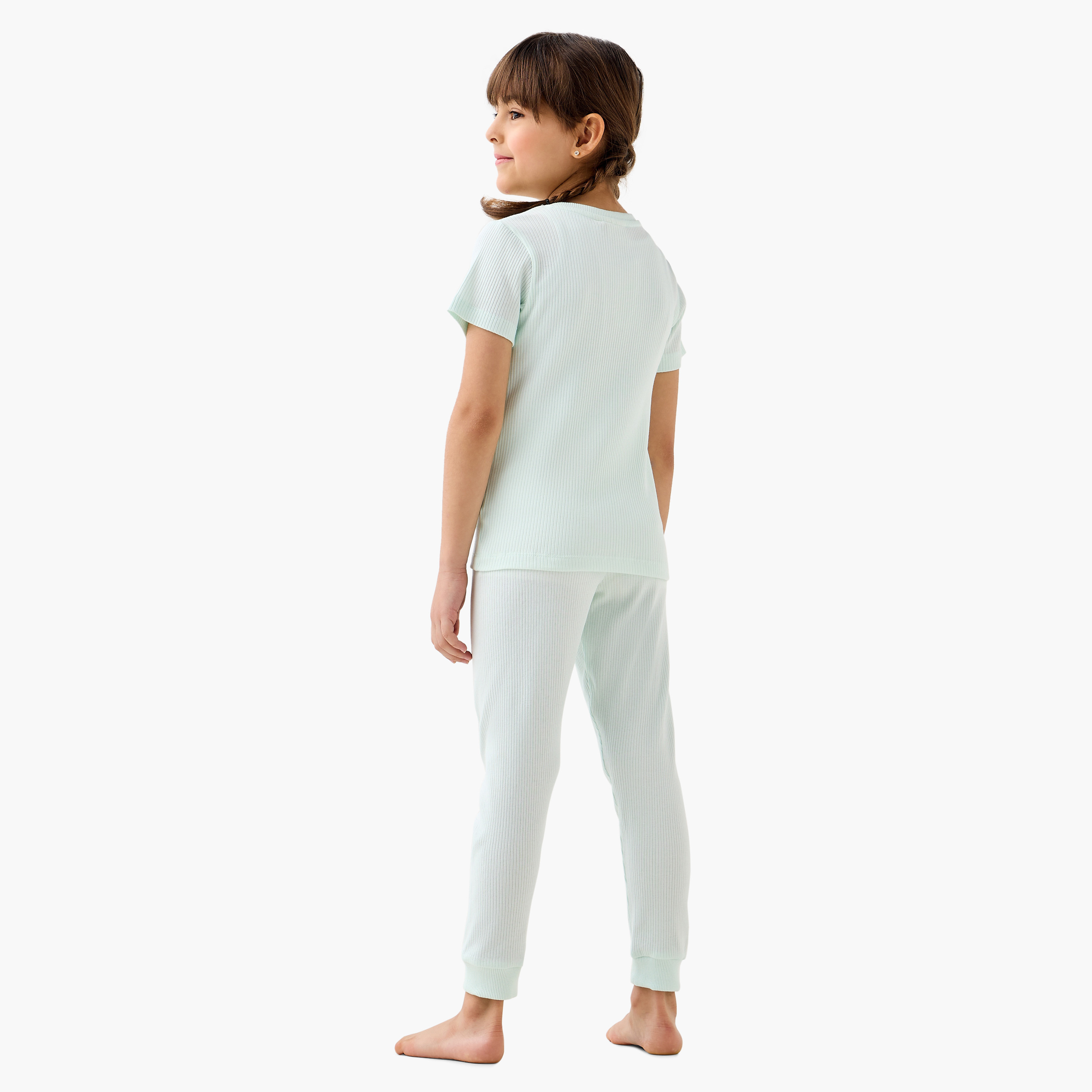 Juniors Ribbed Short Sleeves T-shirt and Pyjama Set-baby-girls-clothing-nightwear-pyjamasets-image-4