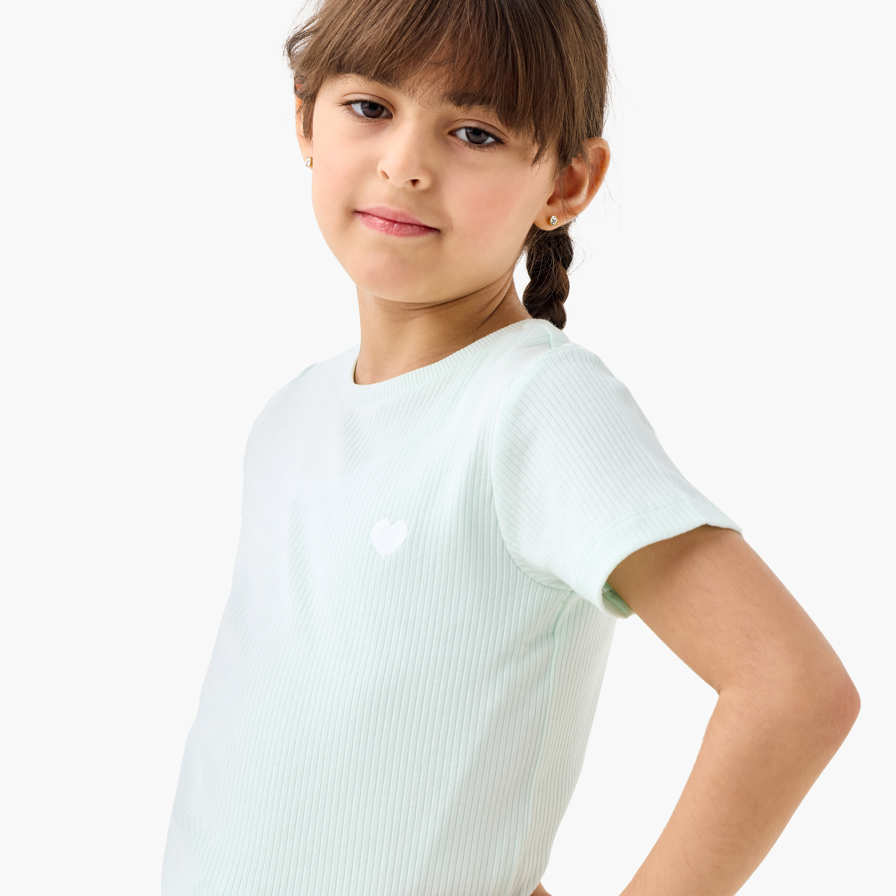 Juniors Ribbed Short Sleeves T-shirt and Pyjama Set-baby-girls-clothing-nightwear-pyjamasets-image-5