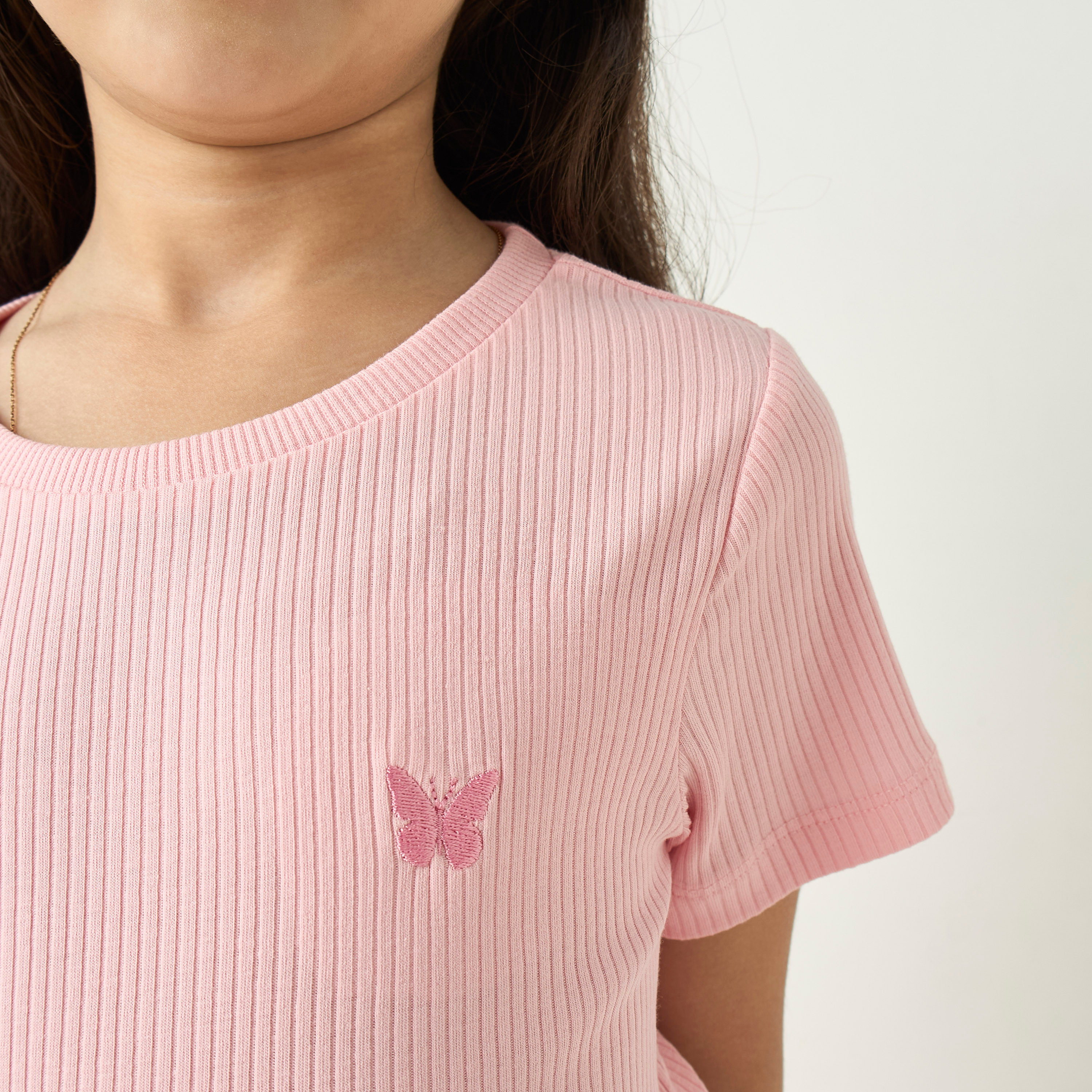 طقم بنطلون بيجاما وتيشيرت مضلع بأكمام قصيرة من جونيورز-girls-clothing-nightwear-image-5