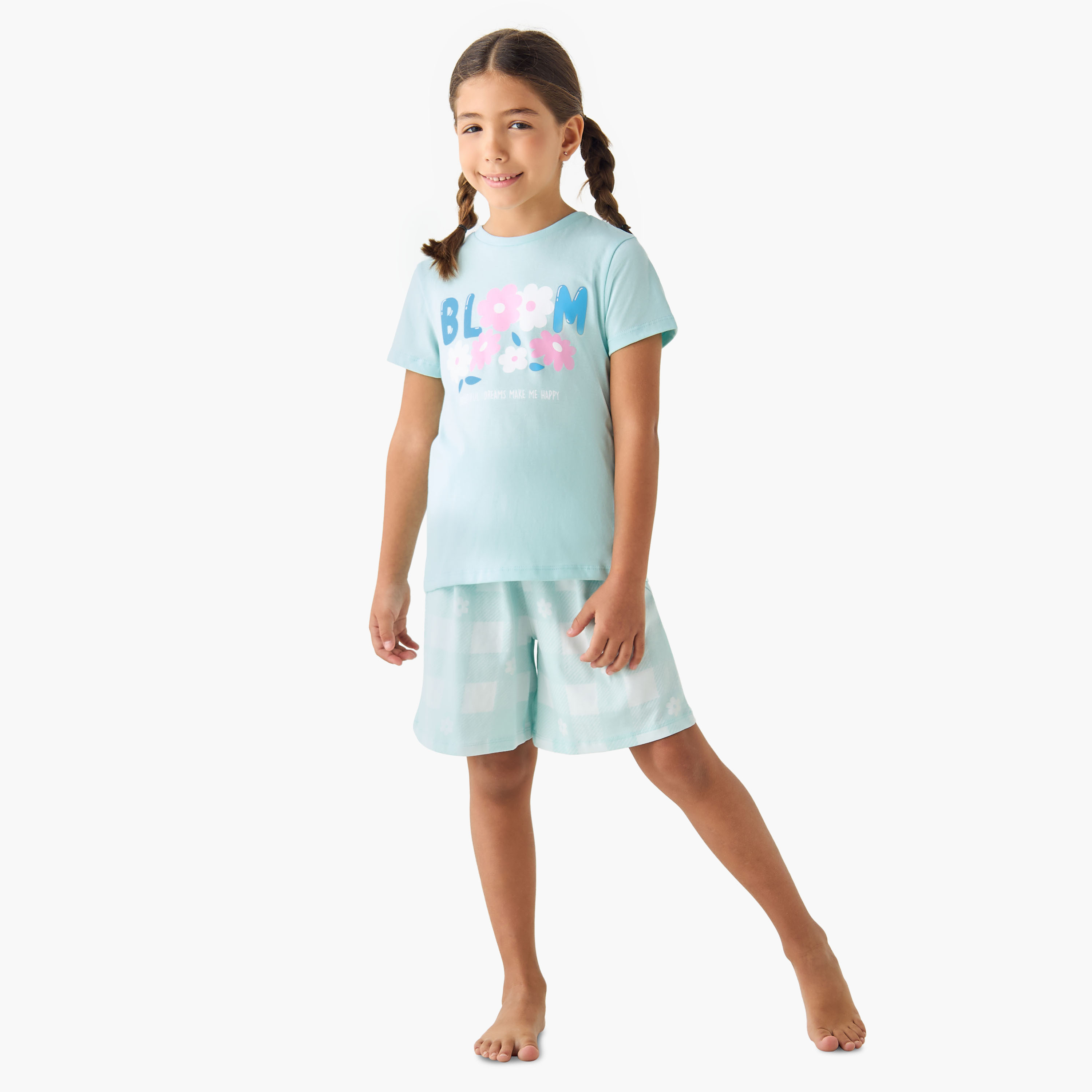 Juniors Floral Print T-shirt and Shorts Set-baby-girls-clothing-nightwear-pyjamasets-image-1