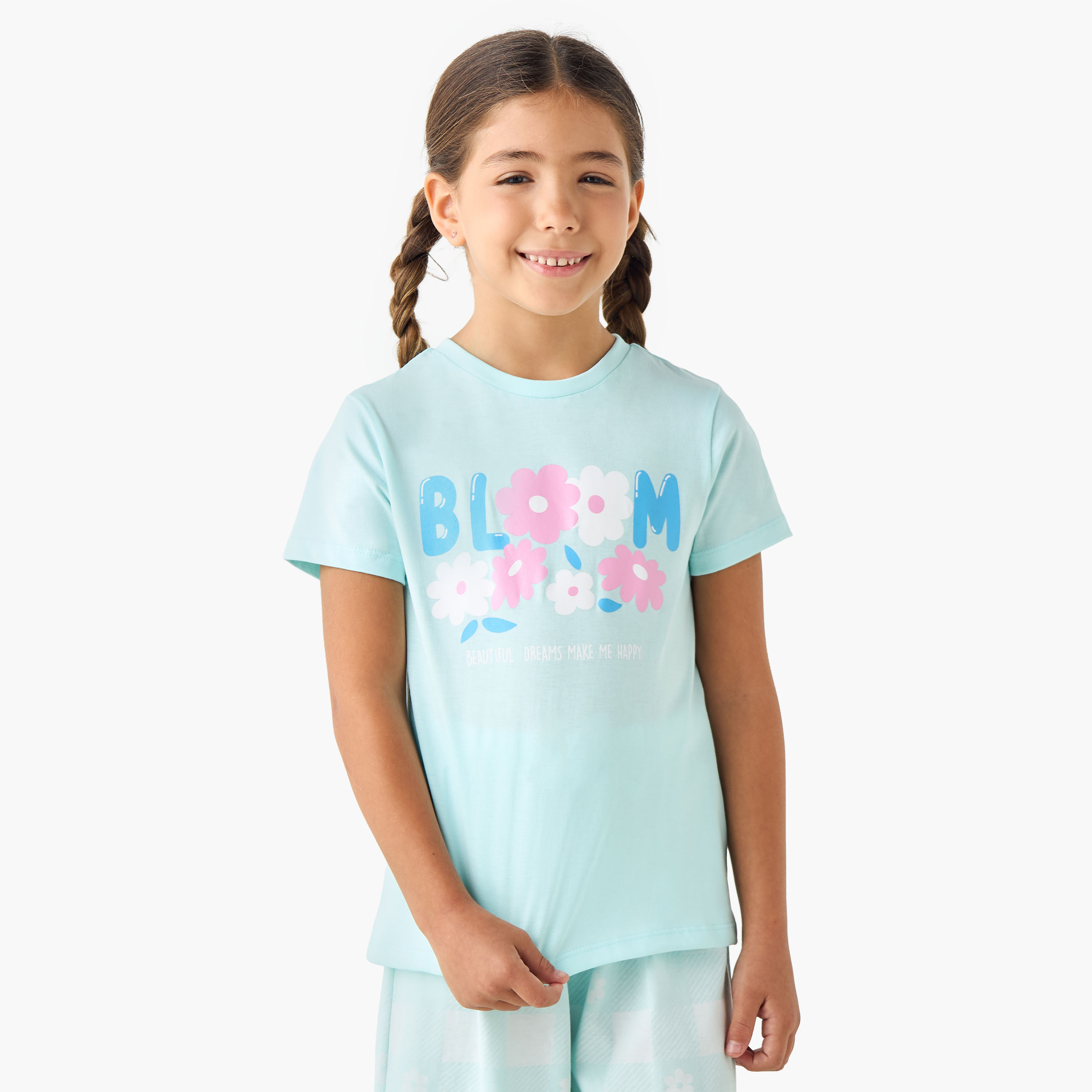 Juniors Floral Print T-shirt and Shorts Set-baby-girls-clothing-nightwear-pyjamasets-image-2