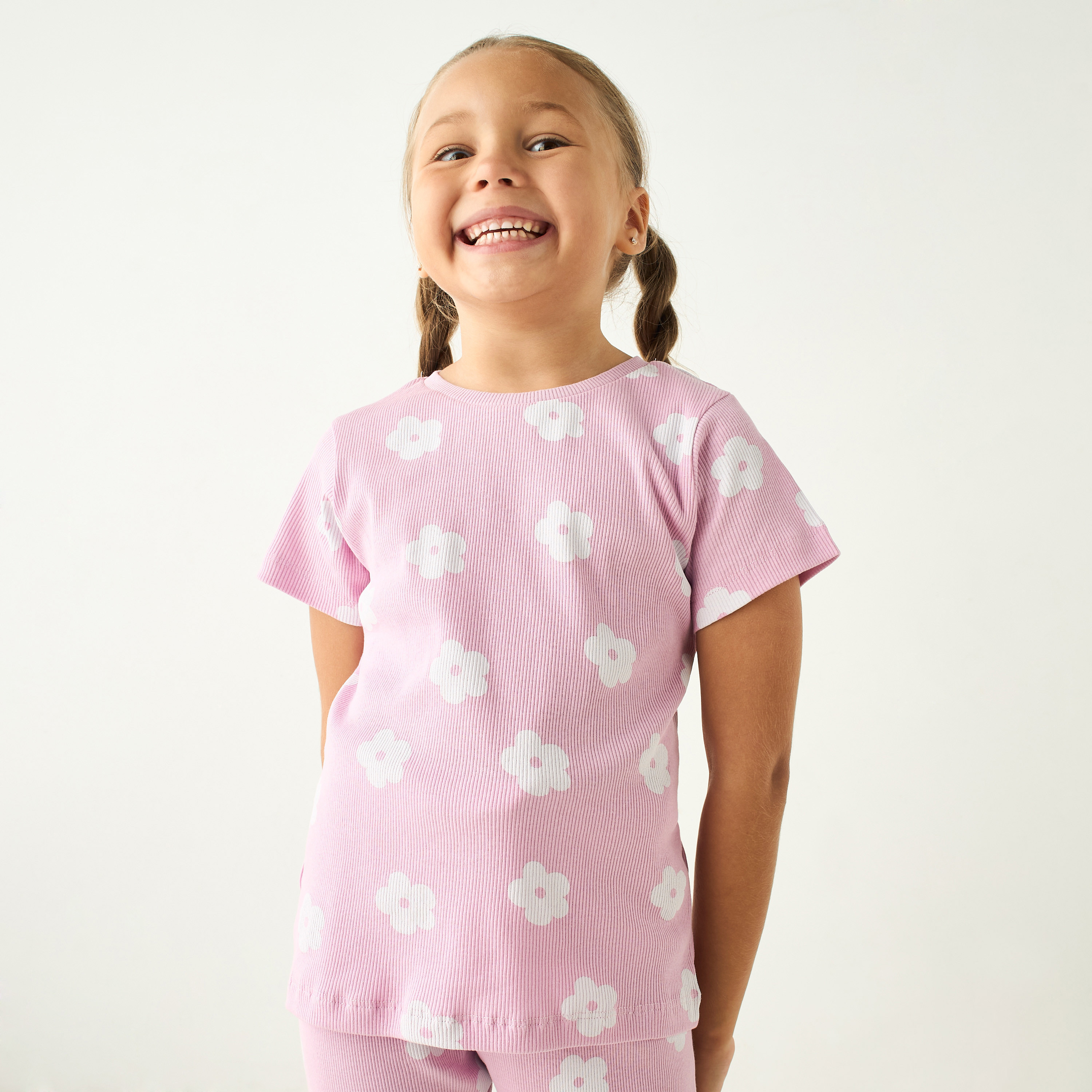 Juniors All-Over Floral Print T-shirt and Pyjama Set-girls-clothing-nightwear-image-2