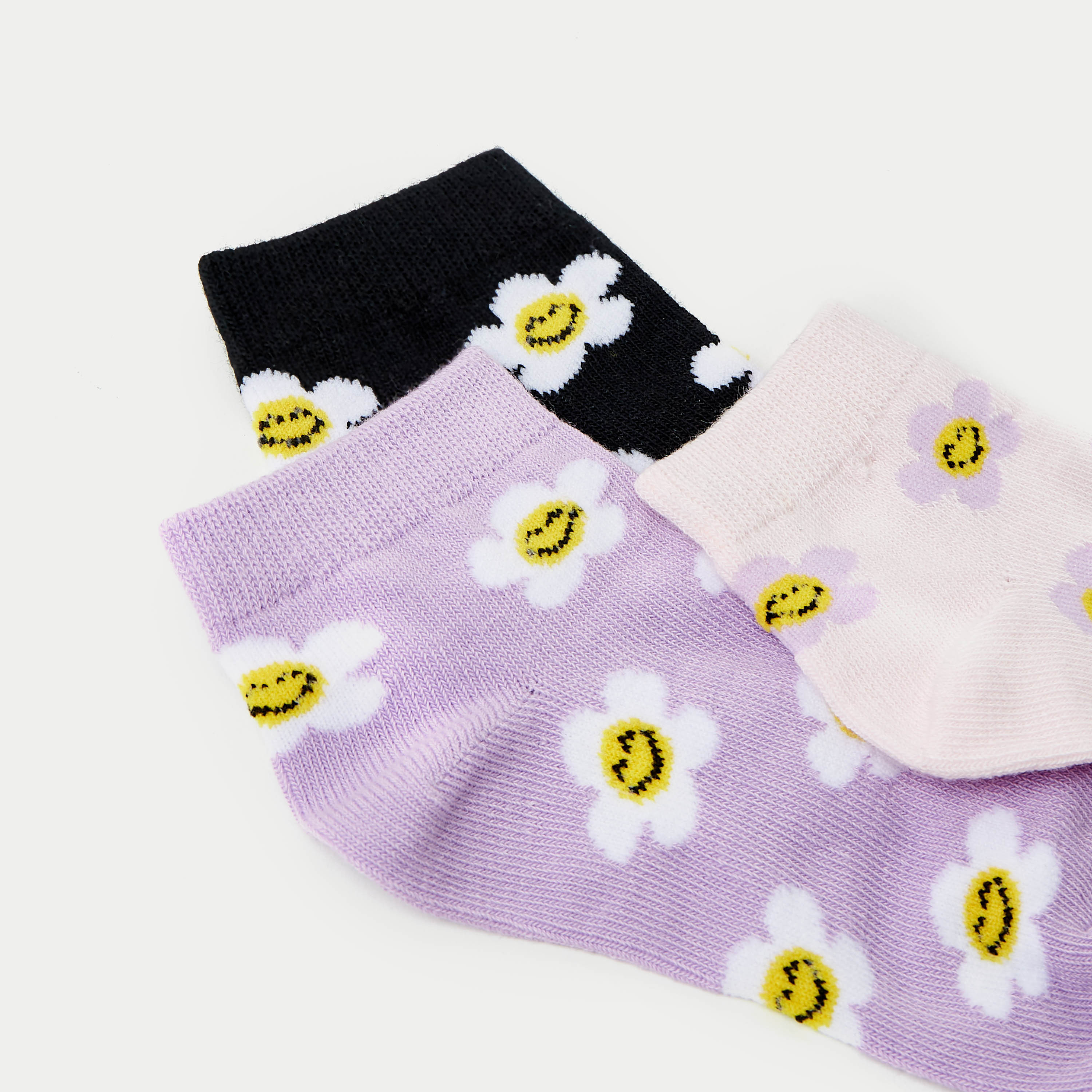 Juniors Floral Detail Ankle Length Socks - Set of 3-girls-accessories-socks-image-3