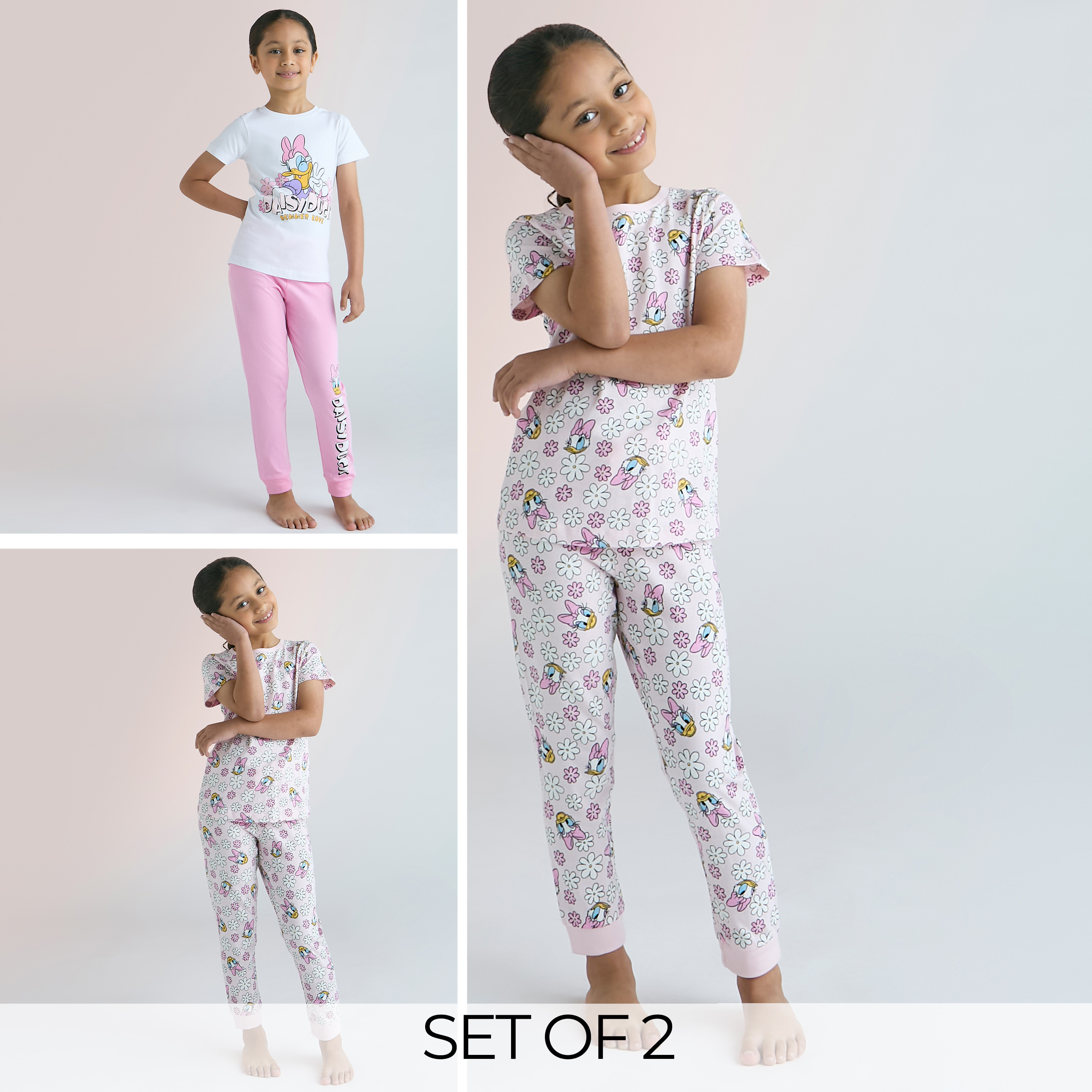 تيشيرت بطبعات وبنطلون بيجاما مطاطي - مجموعة من طقمين-girls-clothing-nightwear-image-1