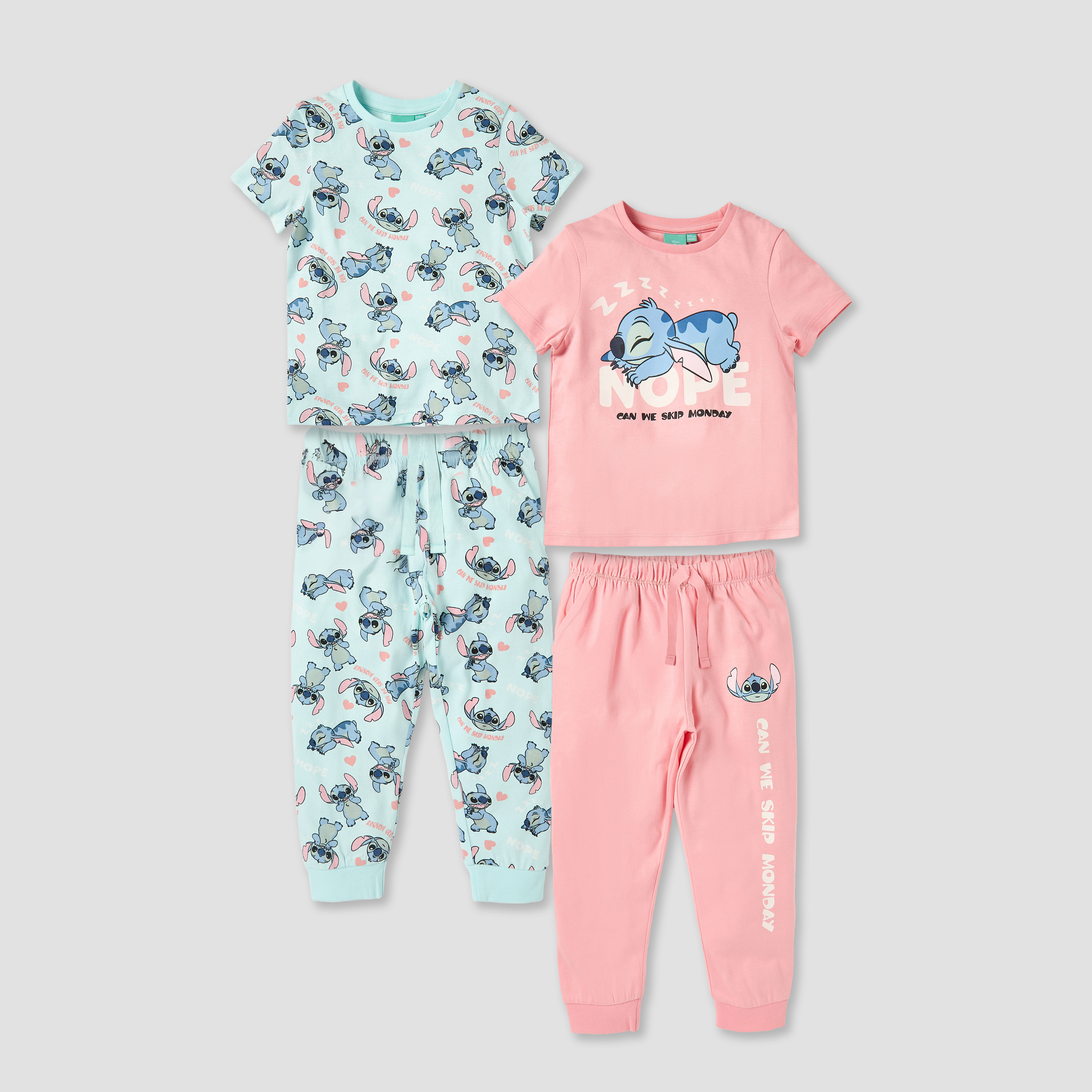 Disney Stitch Print T-shirts and Pyjamas - Set of 2-baby-girls-clothing-multipacks-image-1