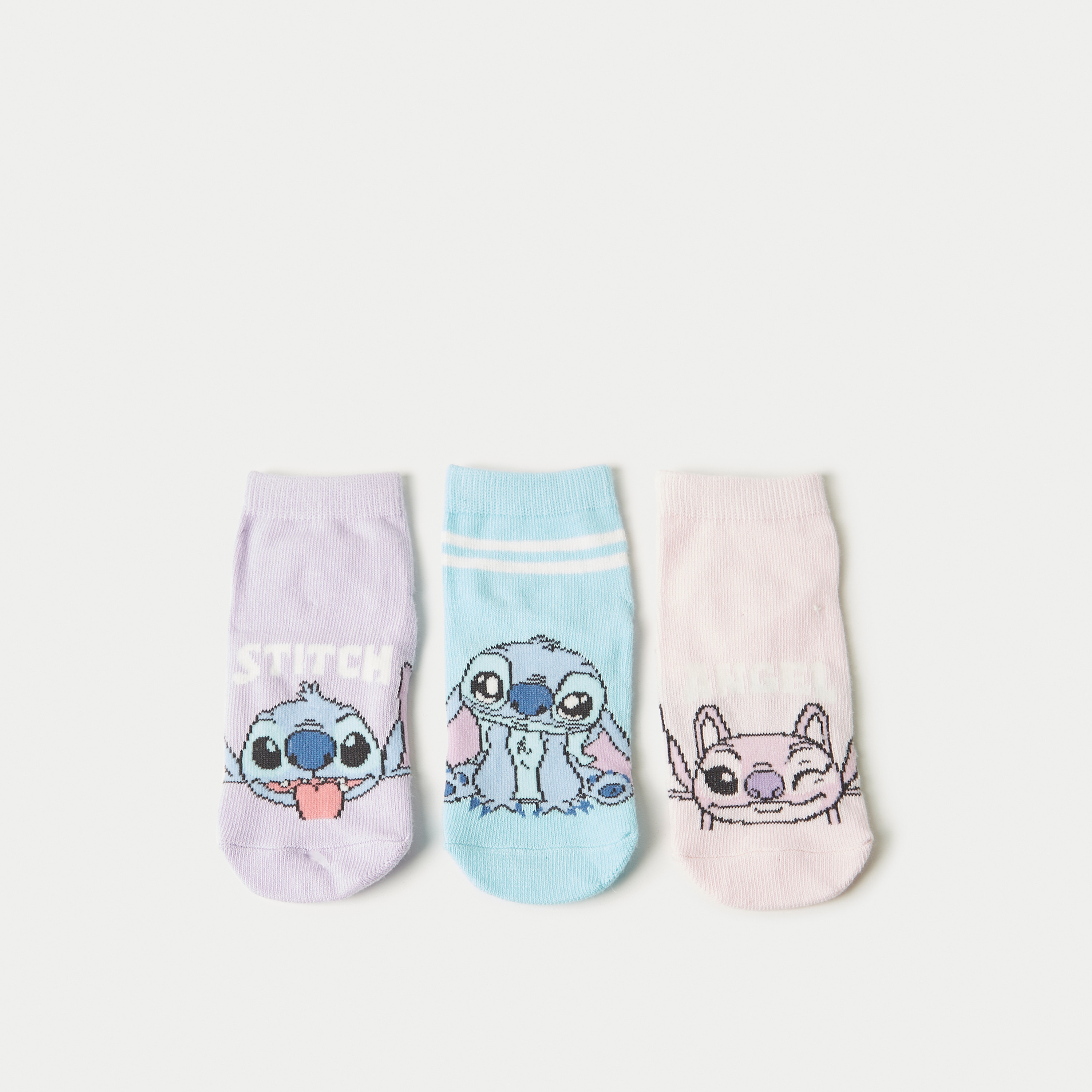 Disney Stitch and Angel Print Ankle Length Socks - Set of 3-girls-accessories-socks-image-1