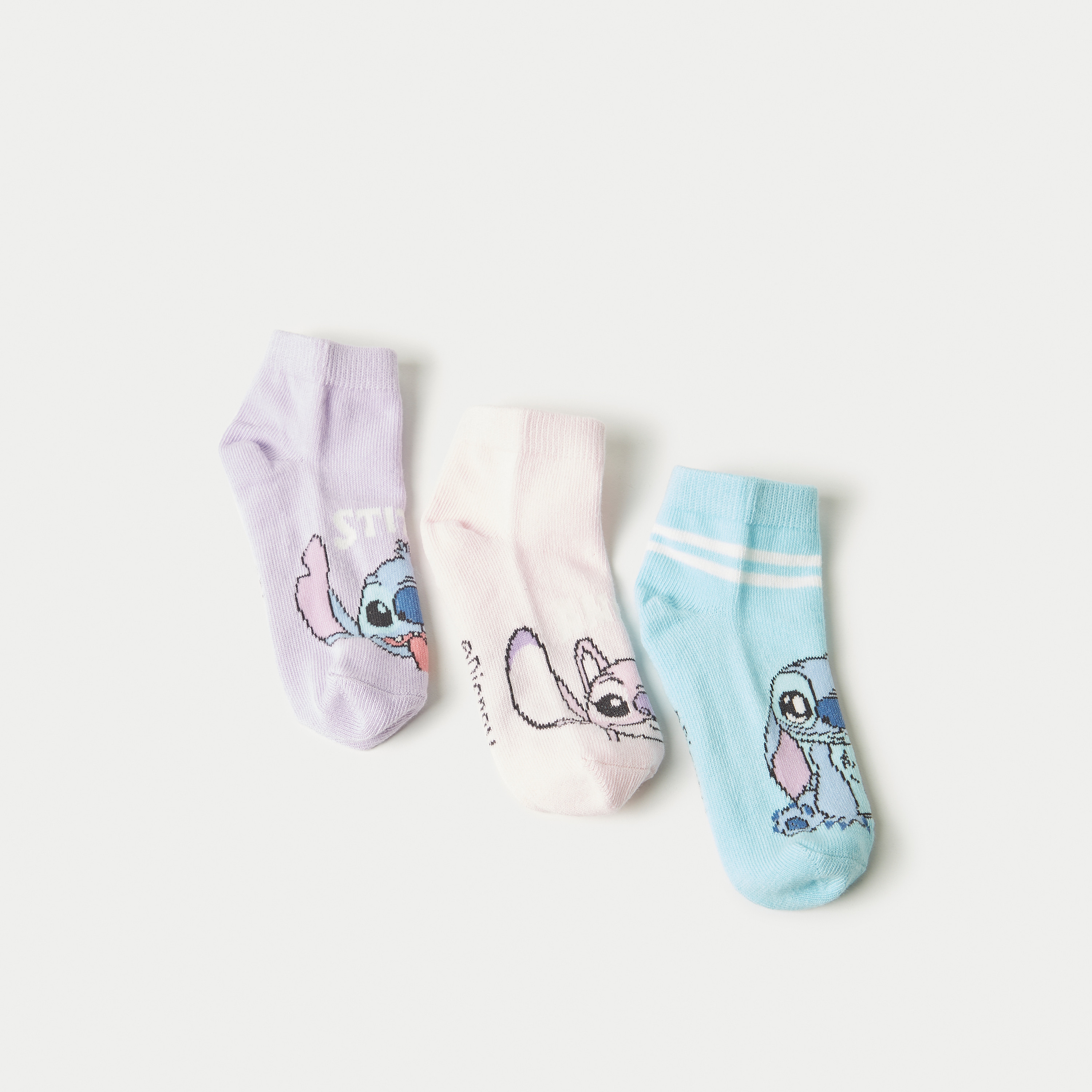 Disney Stitch and Angel Print Ankle Length Socks - Set of 3-girls-accessories-socks-image-2