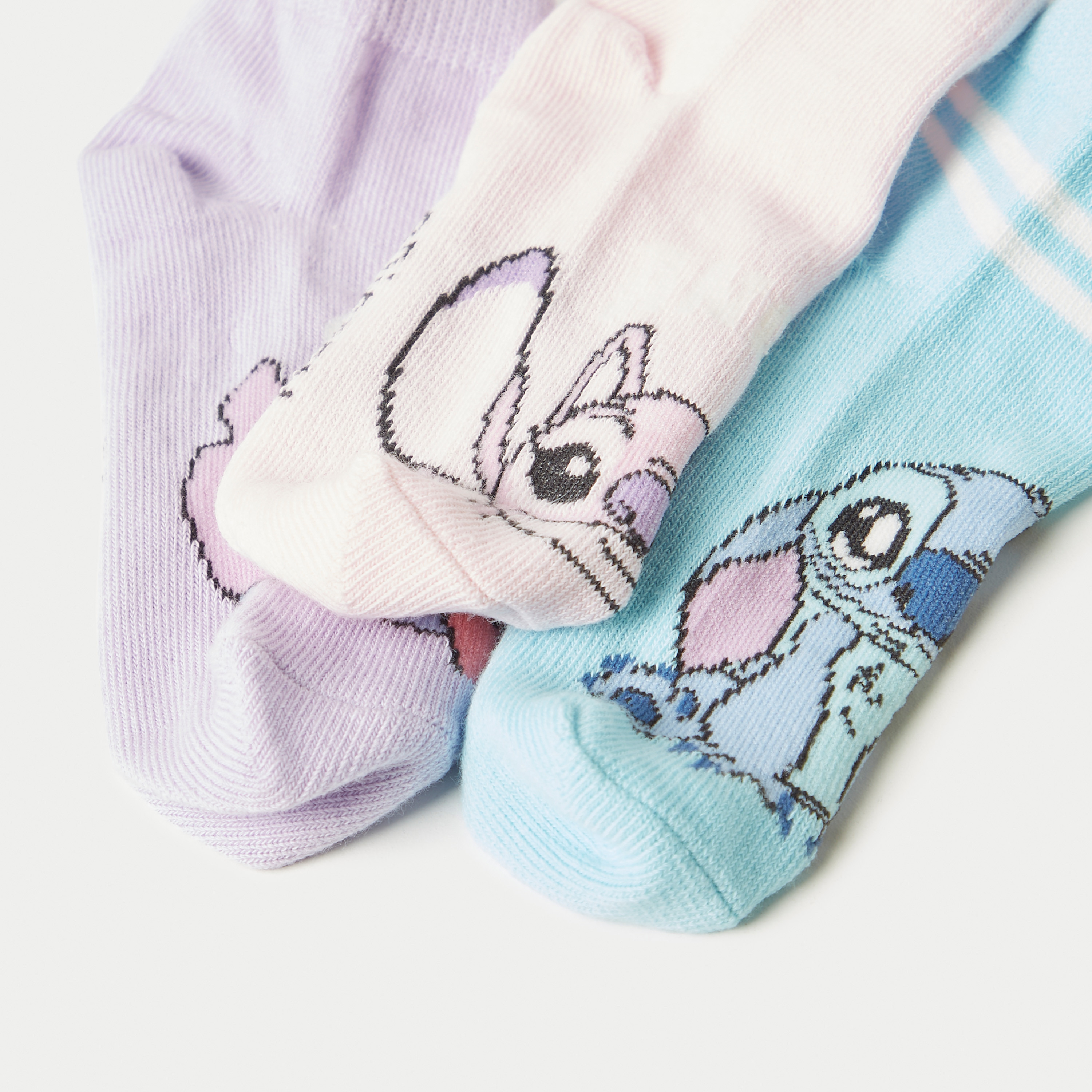Disney Stitch and Angel Print Ankle Length Socks - Set of 3-girls-accessories-socks-image-4