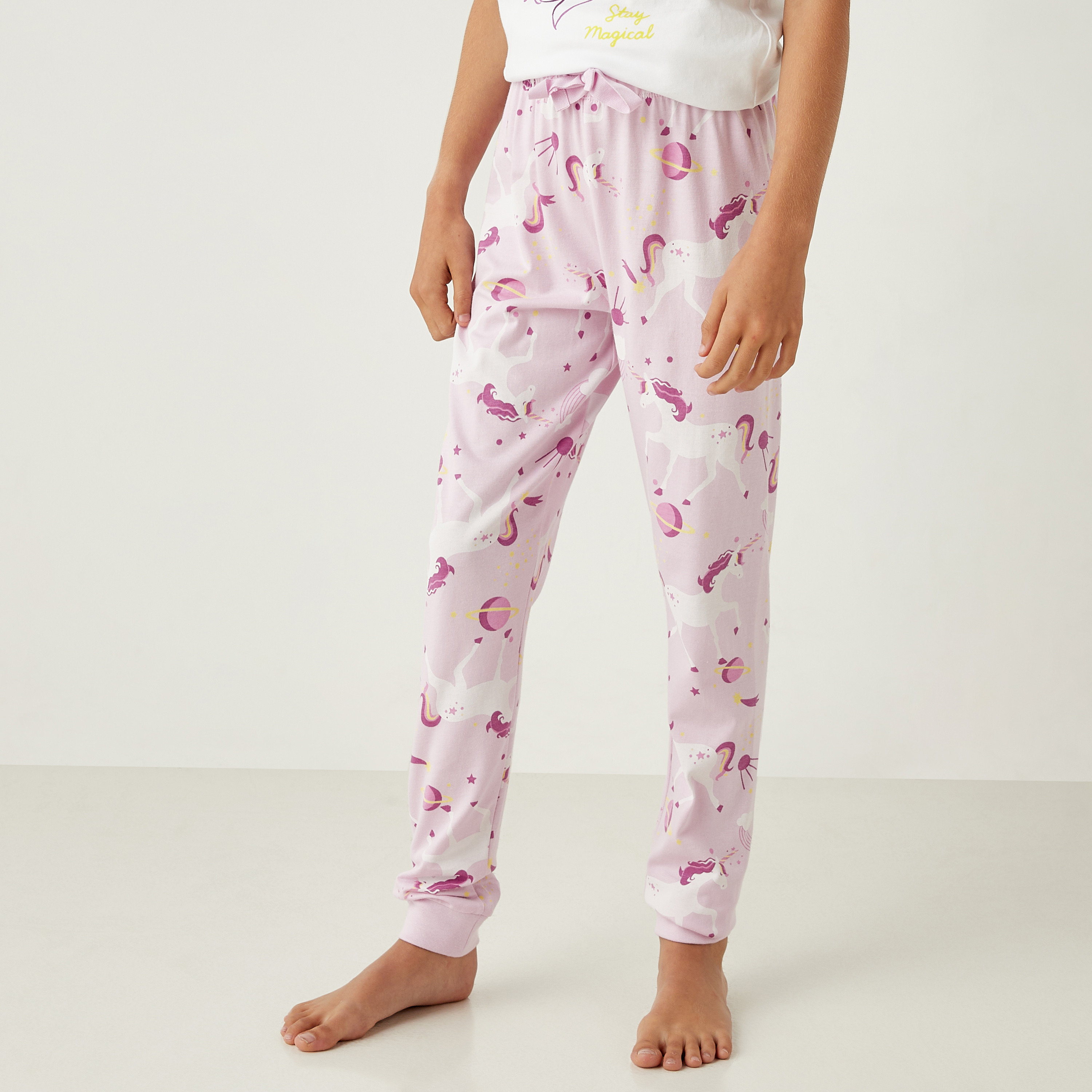 Juniors Unicorn Print T-shirt and Pyjama Set-girls-clothing-nightwear-image-3