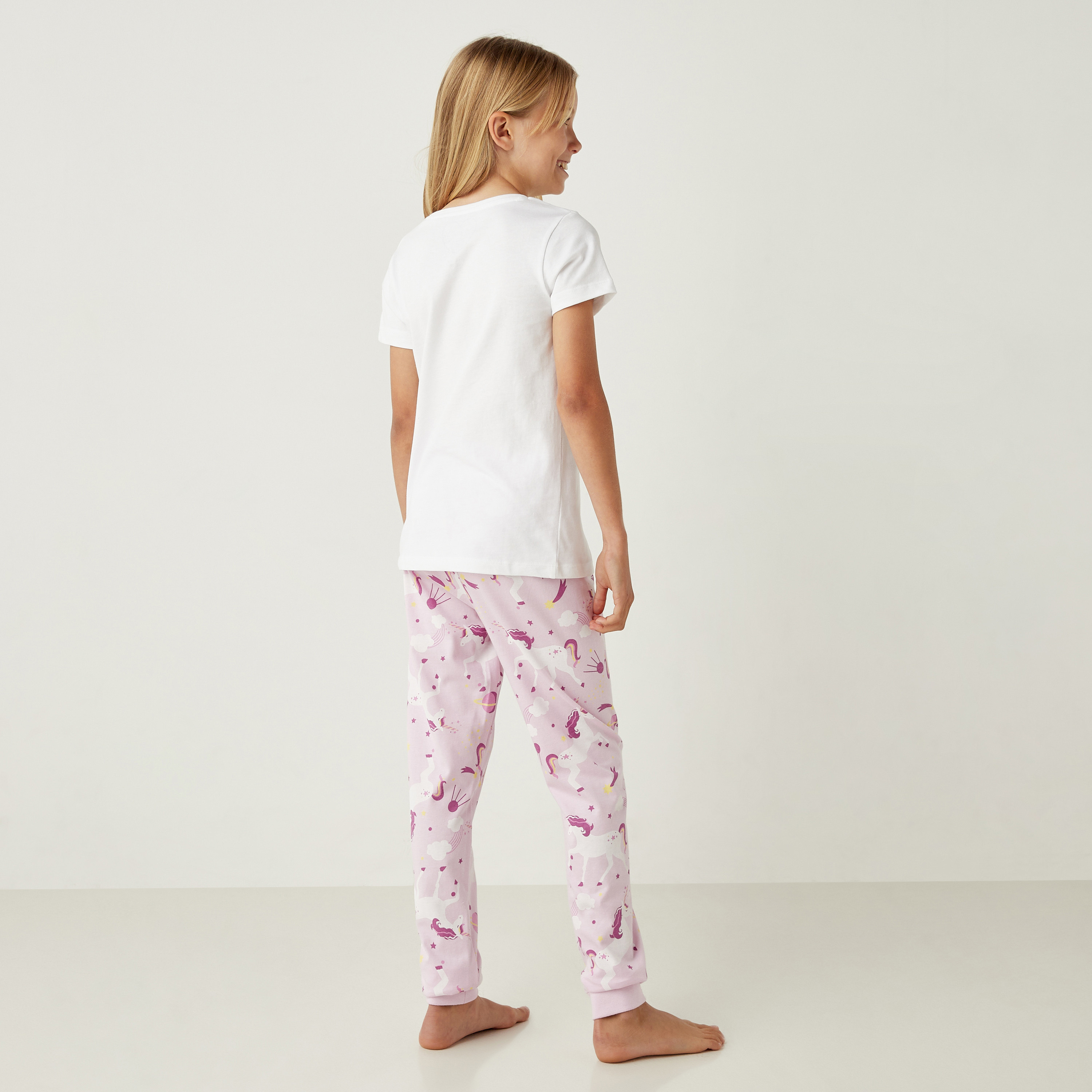 Juniors Unicorn Print T-shirt and Pyjama Set-girls-clothing-nightwear-image-4