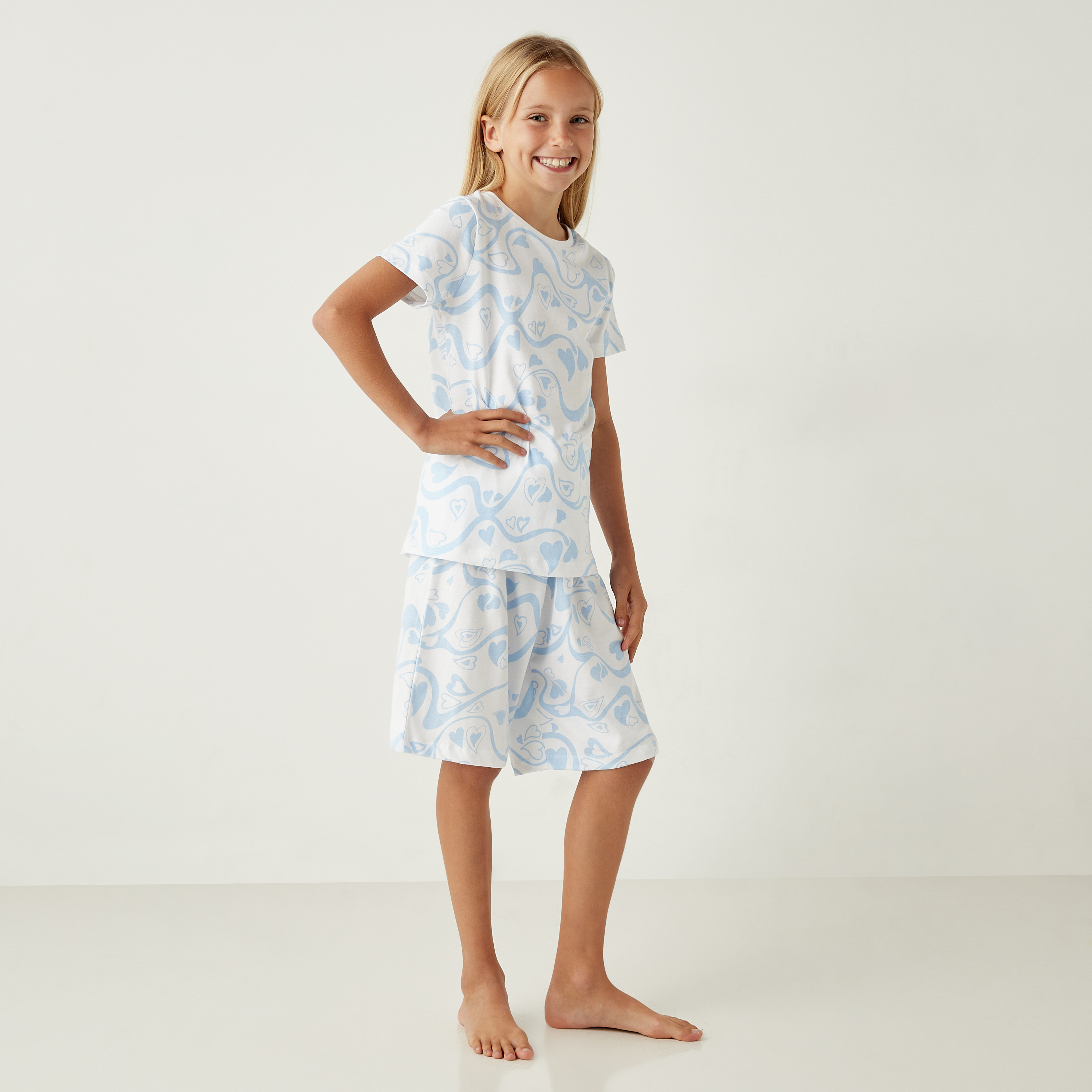 Juniors All-Over Heart Print T-shirt and Shorts Set-girls-clothing-nightwear-image-1