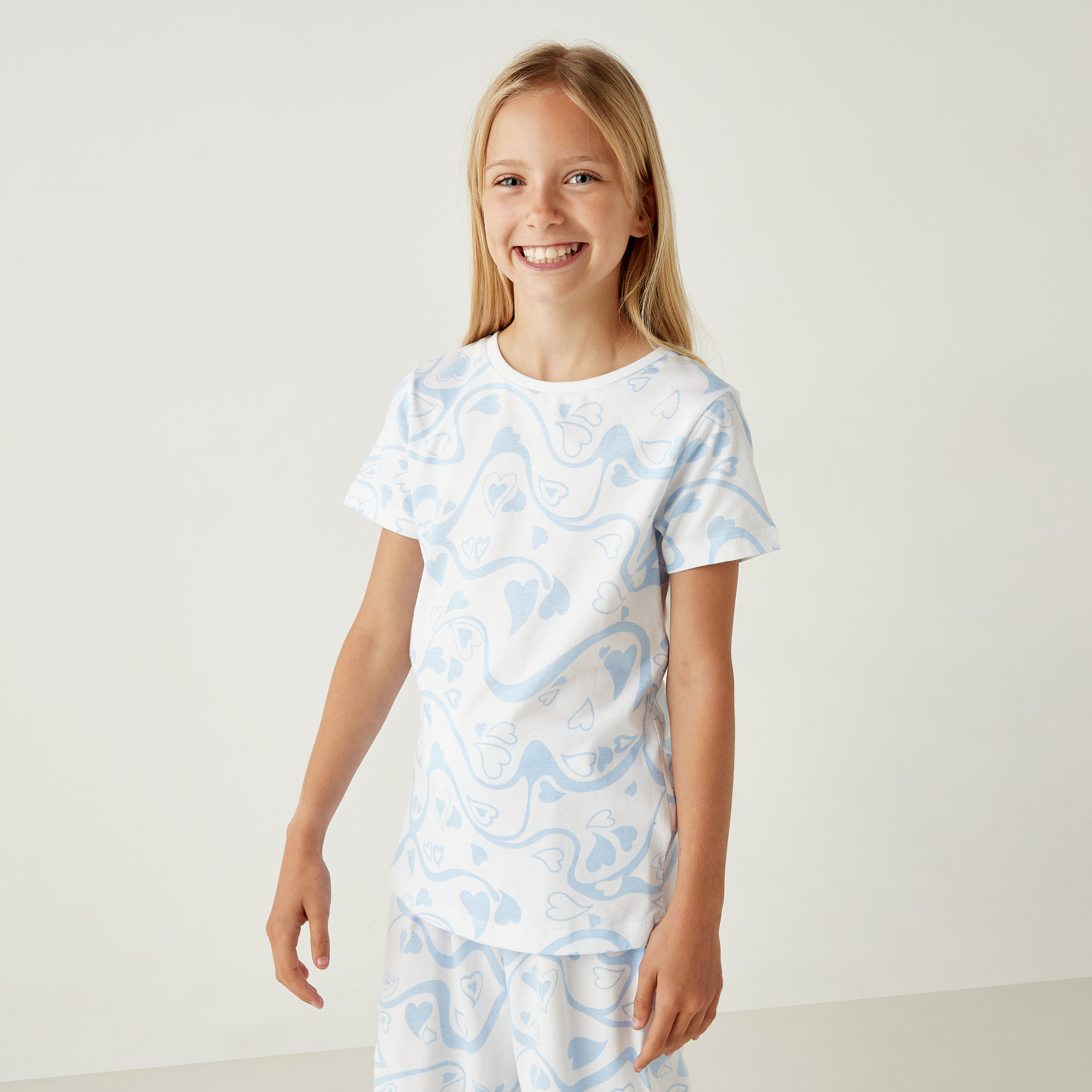 Juniors All-Over Heart Print T-shirt and Shorts Set-girls-clothing-nightwear-image-2