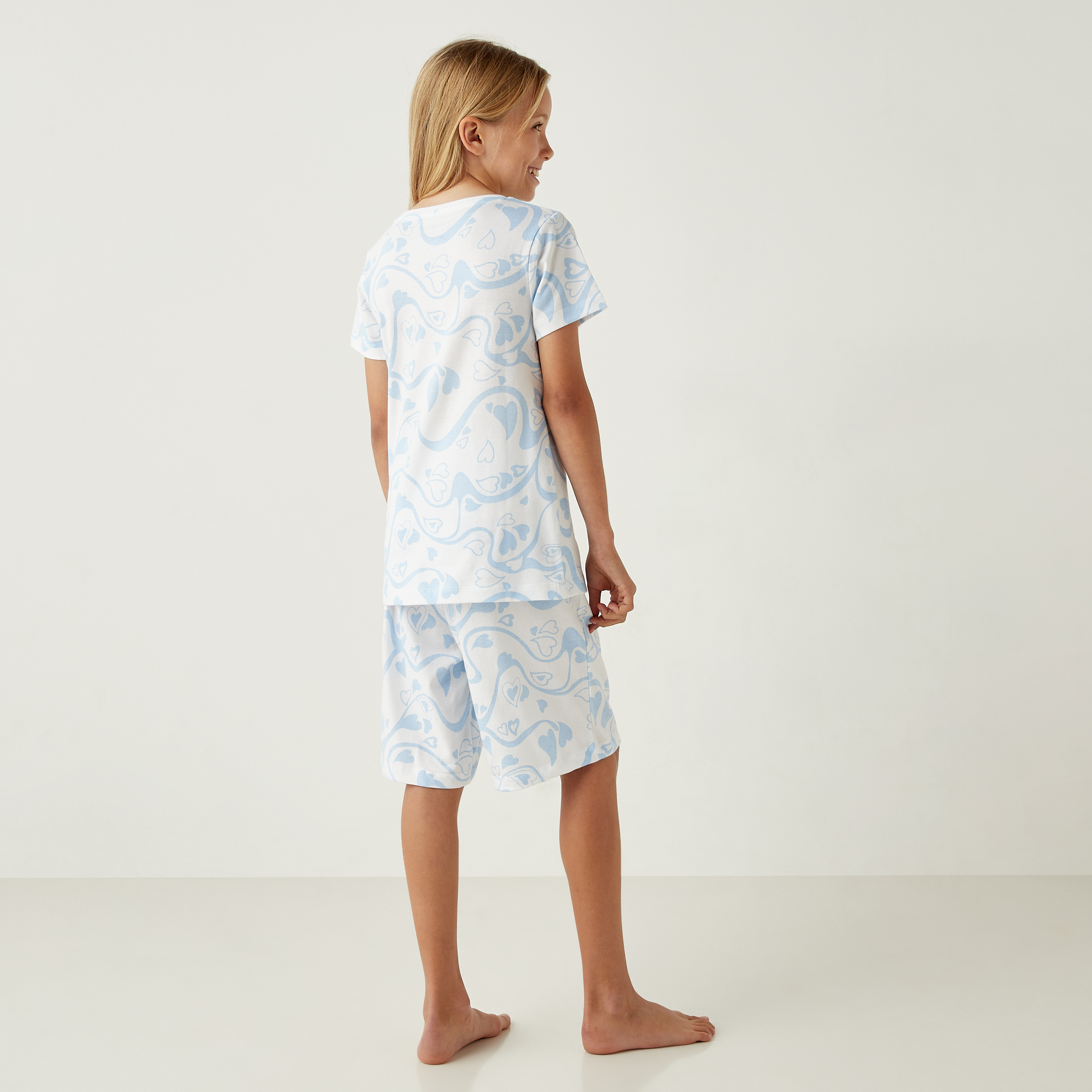 Juniors All-Over Heart Print T-shirt and Shorts Set-girls-clothing-nightwear-image-4