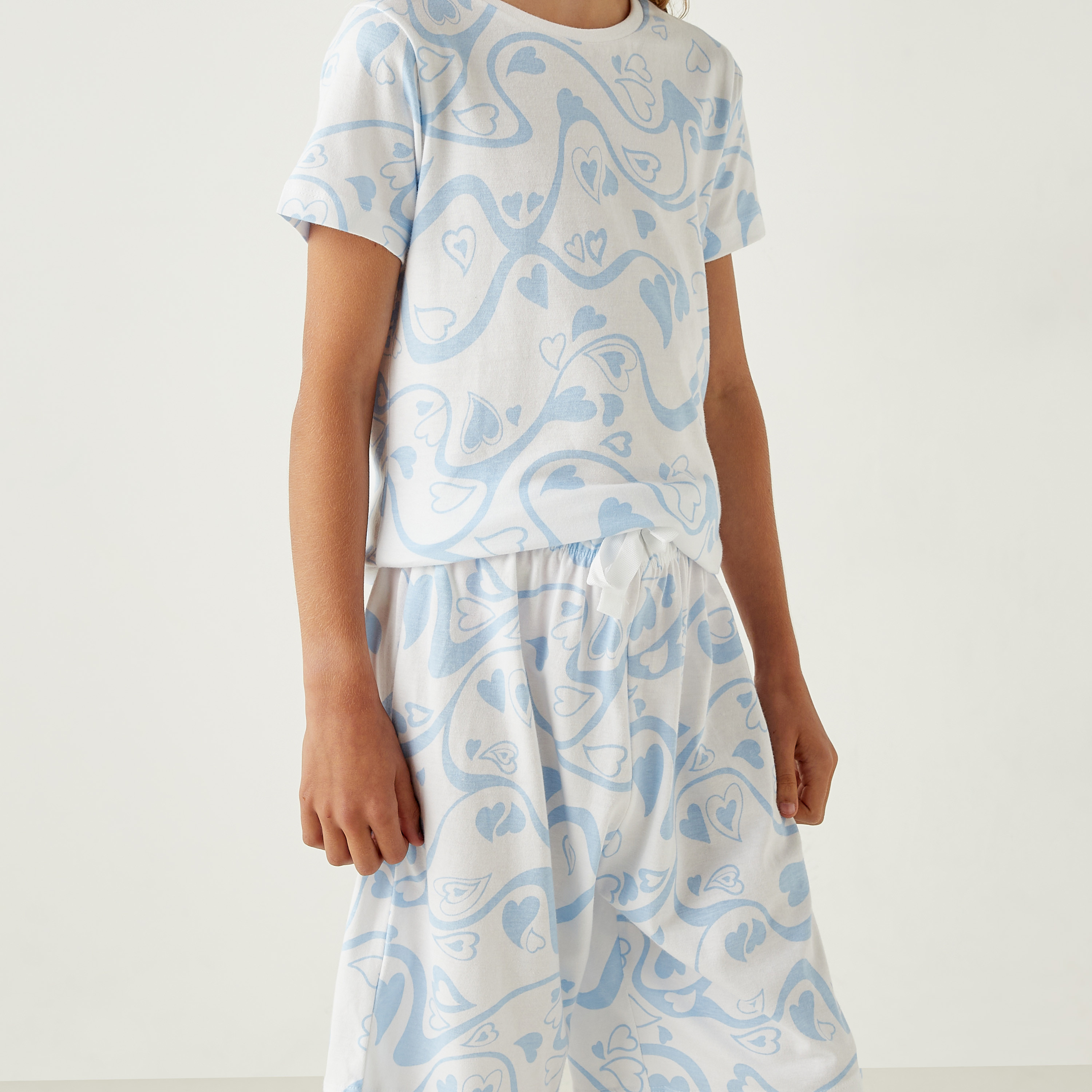 Juniors All-Over Heart Print T-shirt and Shorts Set-girls-clothing-nightwear-image-5