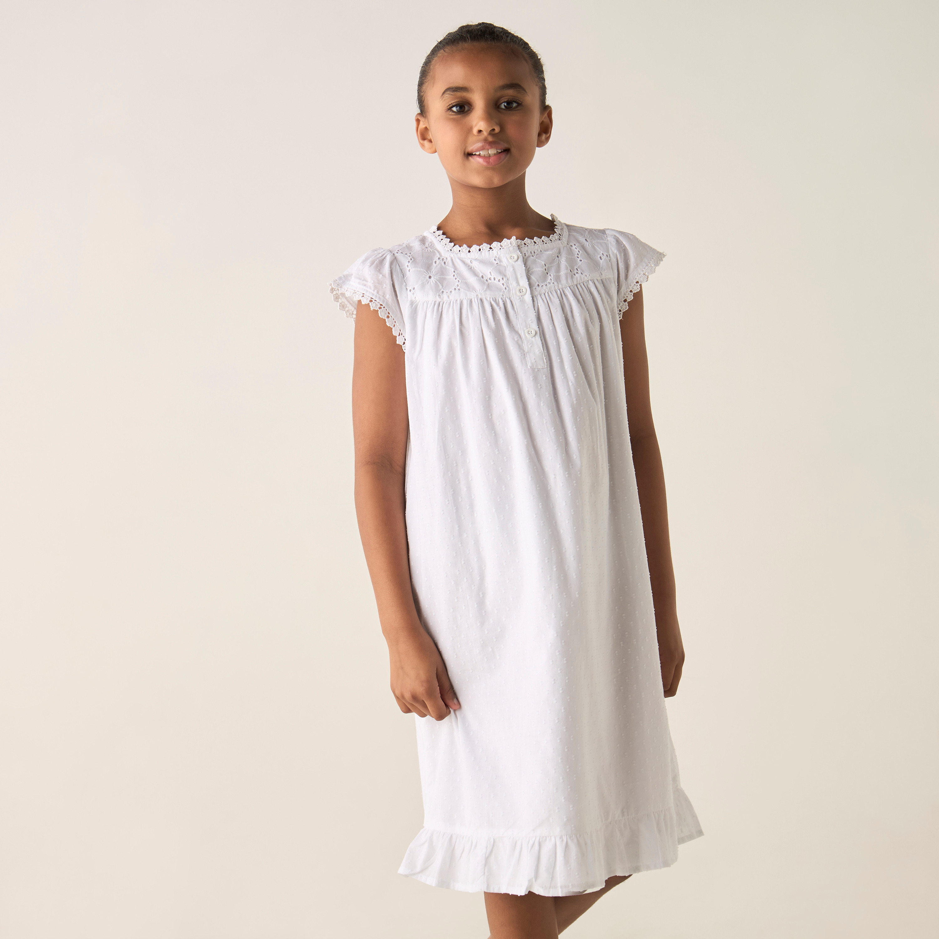 Buy Juniors Schiffli Nightdress with Short Sleeves Online Mothercare Bahrain