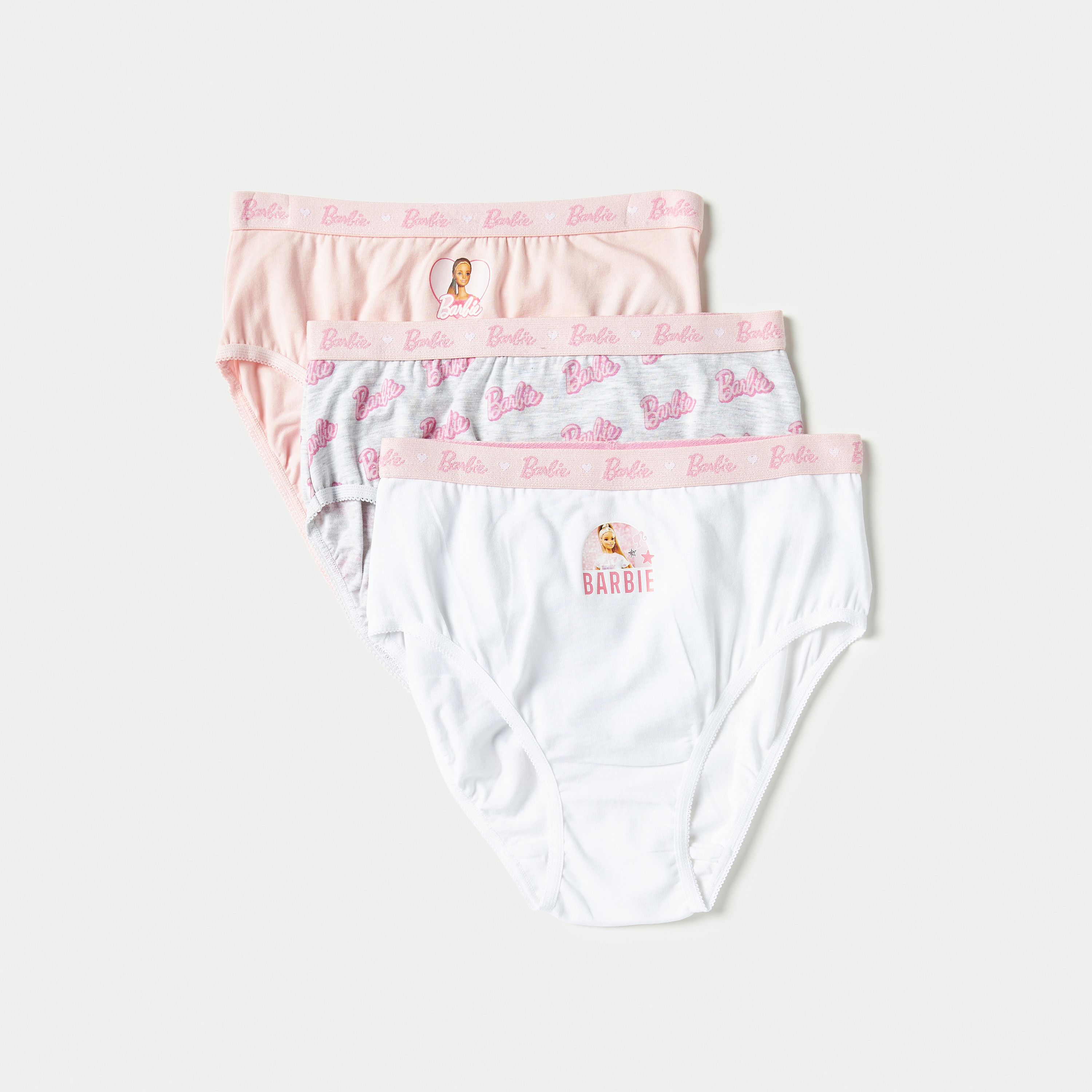 سراويل داخلية بخصر مطّاطي وطبعات باربي - طقم من 3 قطع-girls-clothing-multipacks-image-1