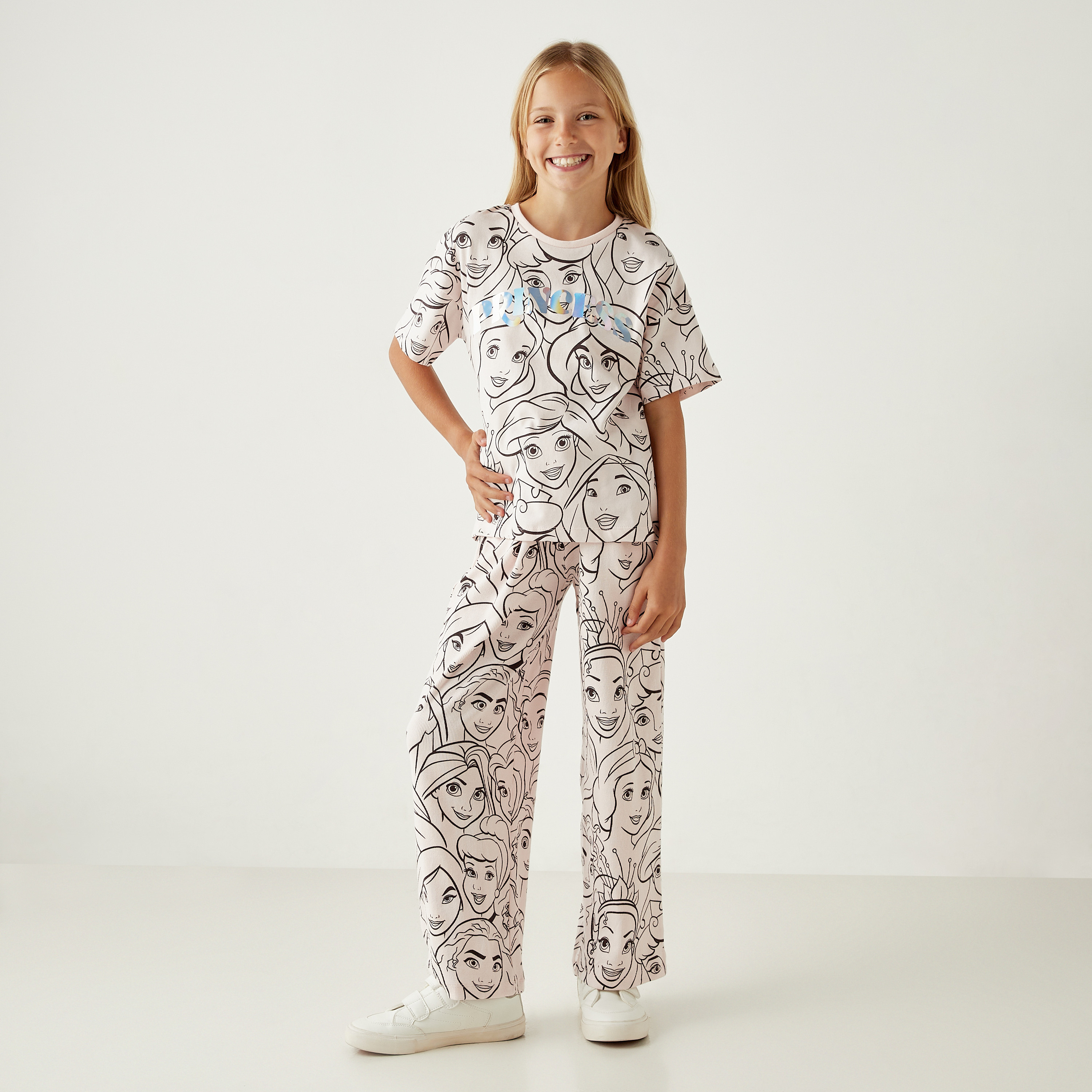 Disney All-Over Princess Print T-shirt and Pyjama Set-girls-clothing-nightwear-image-1