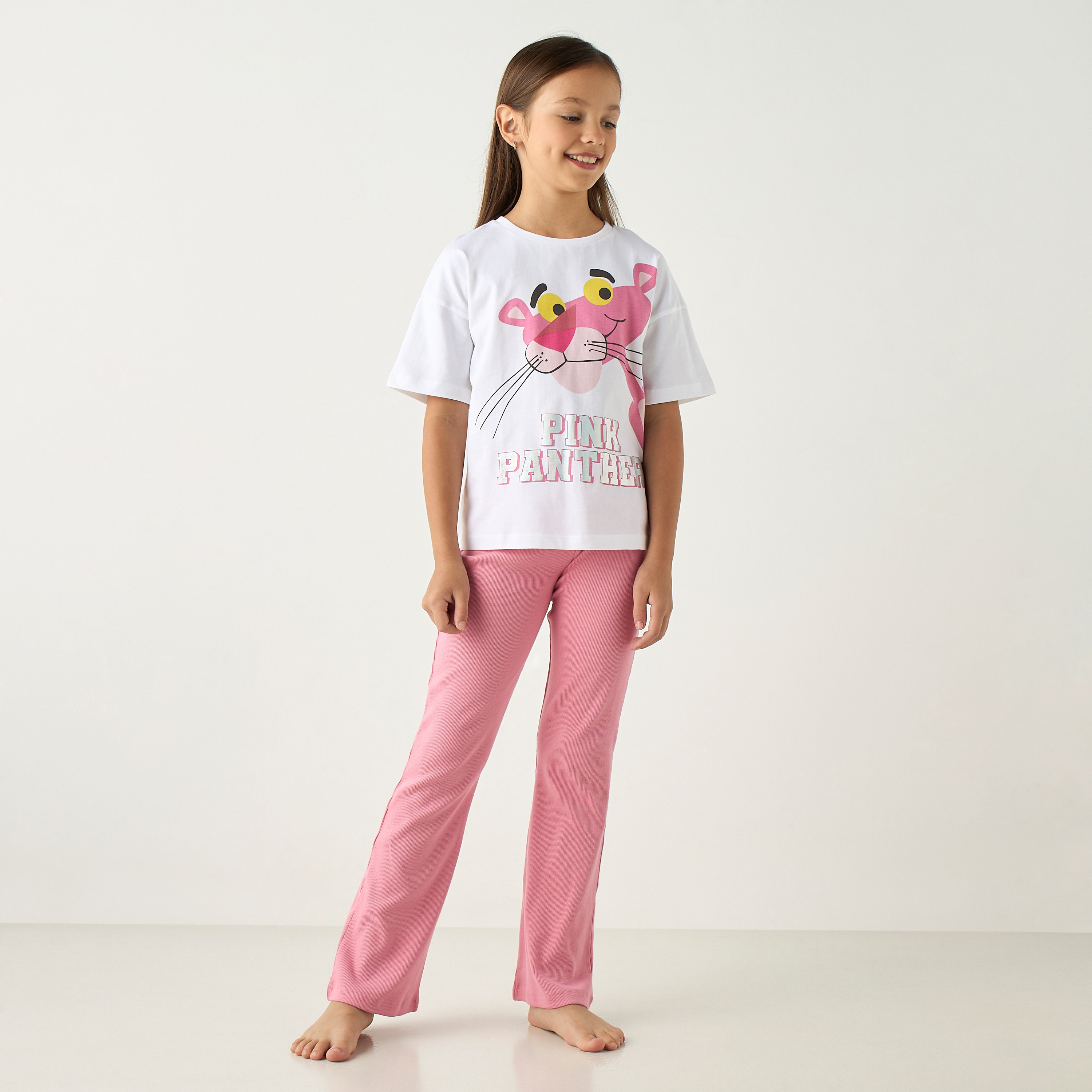 Buy Juniors Pink Panther Print T shirt and Pyjama Set Online Mothercare Bahrain