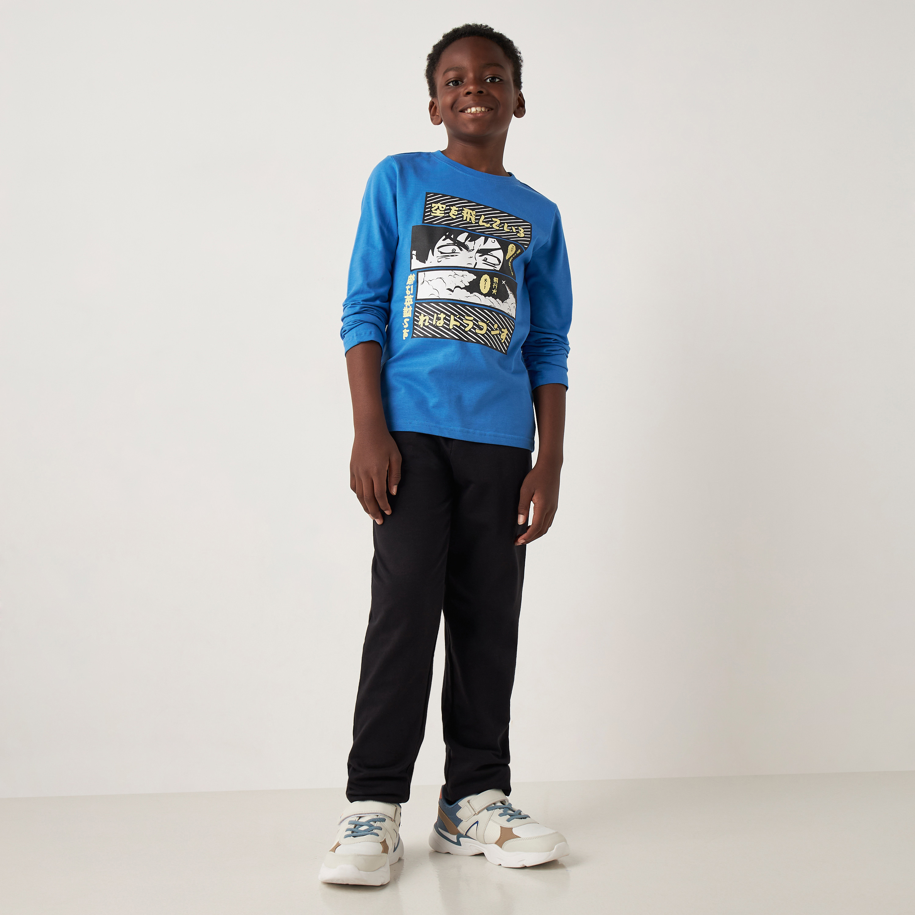 Juniors Graphic Print T-shirt with Long Sleeves-boys-clothing-tshirtsandpolos-image-2