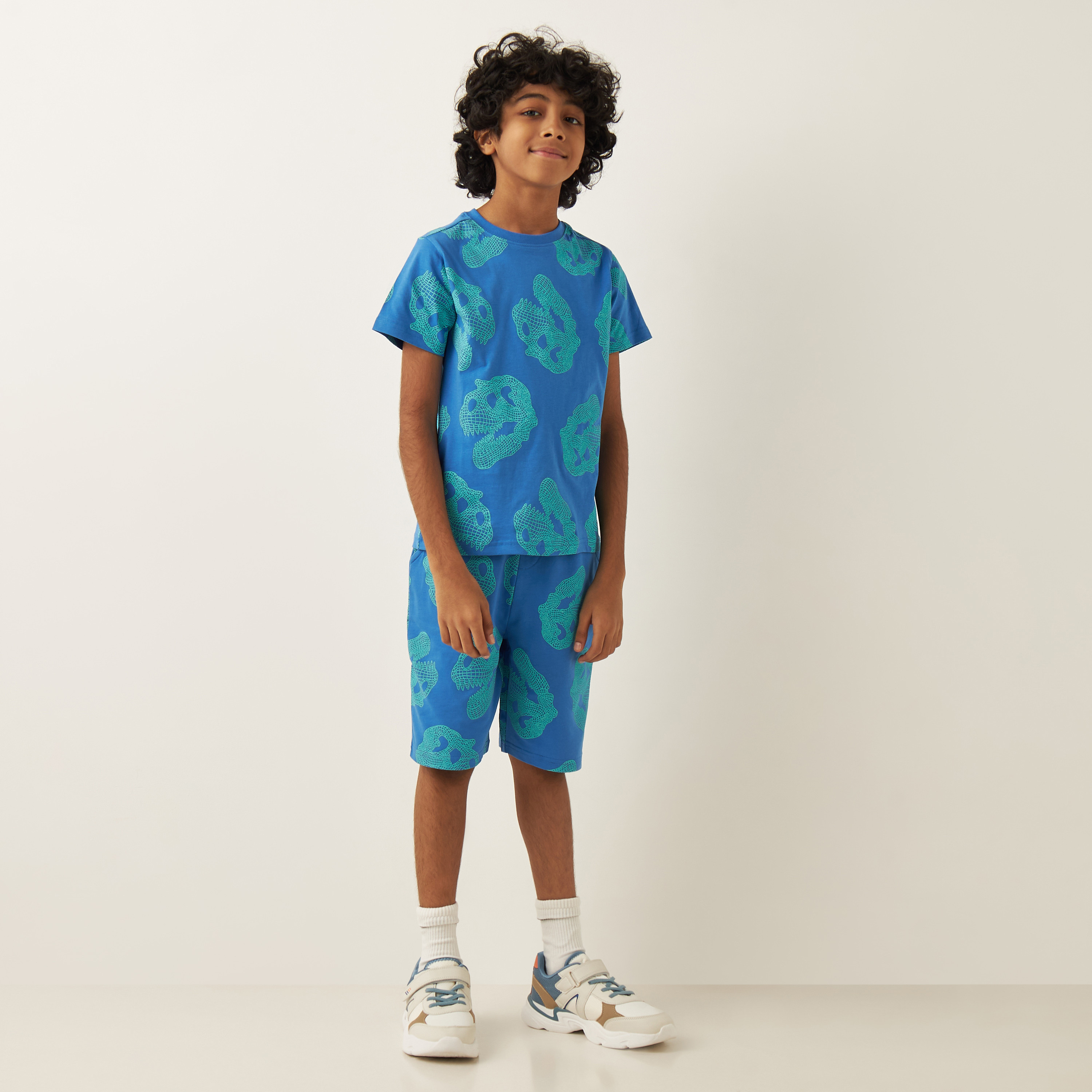 Buy Juniors All-Over Dinosaur Print T-shirt with Short Sleeves